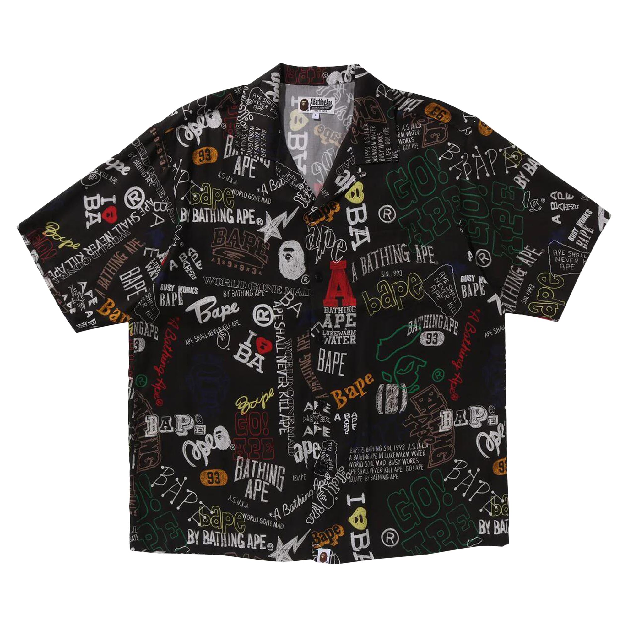 BAPE Hand Draw Open Collar Short-Sleeve Shirt 'Black' | Men's Size XL