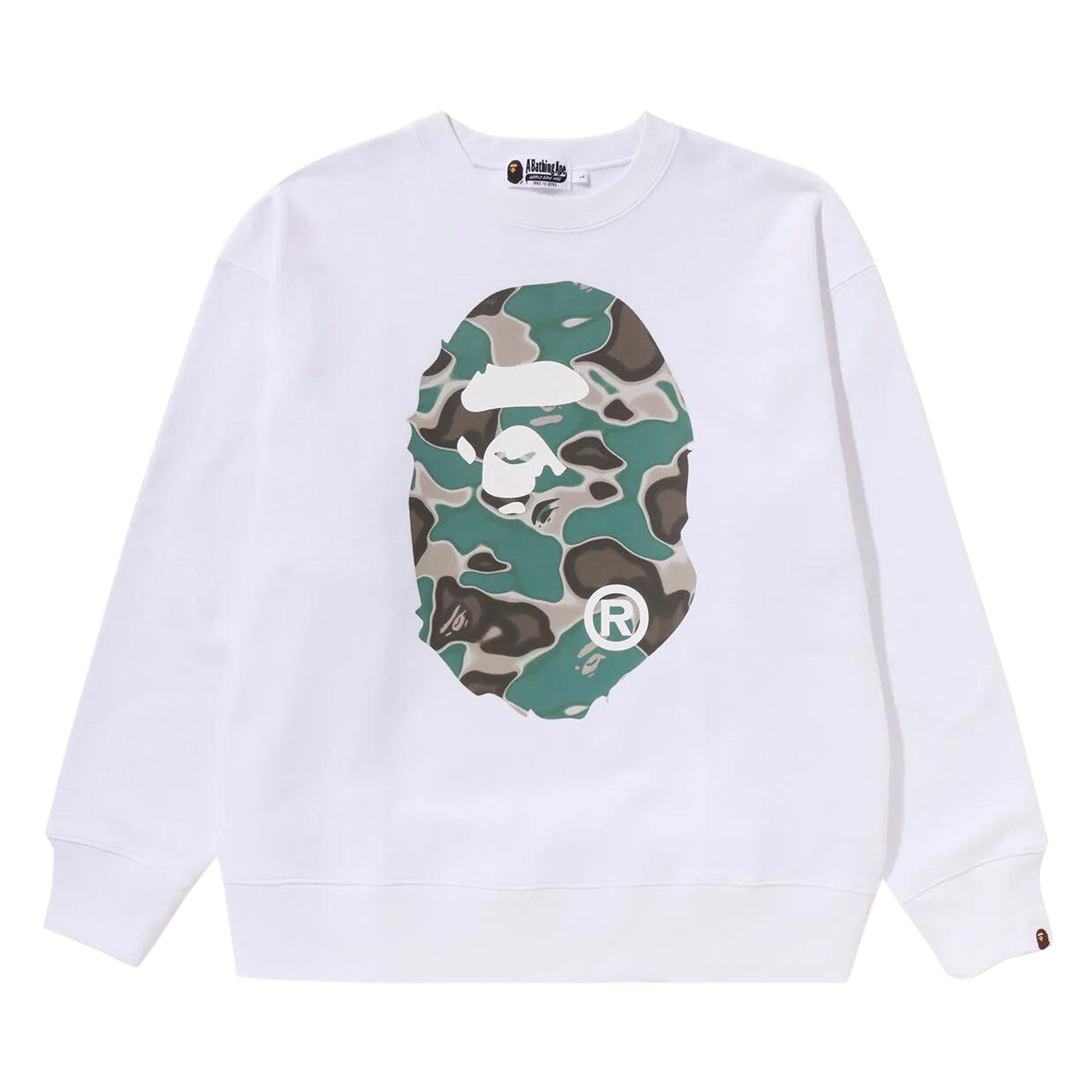 BAPE Liquid Camo Ape Head Relaxed Fit Crewneck Sweat 'White' | Men's Size L