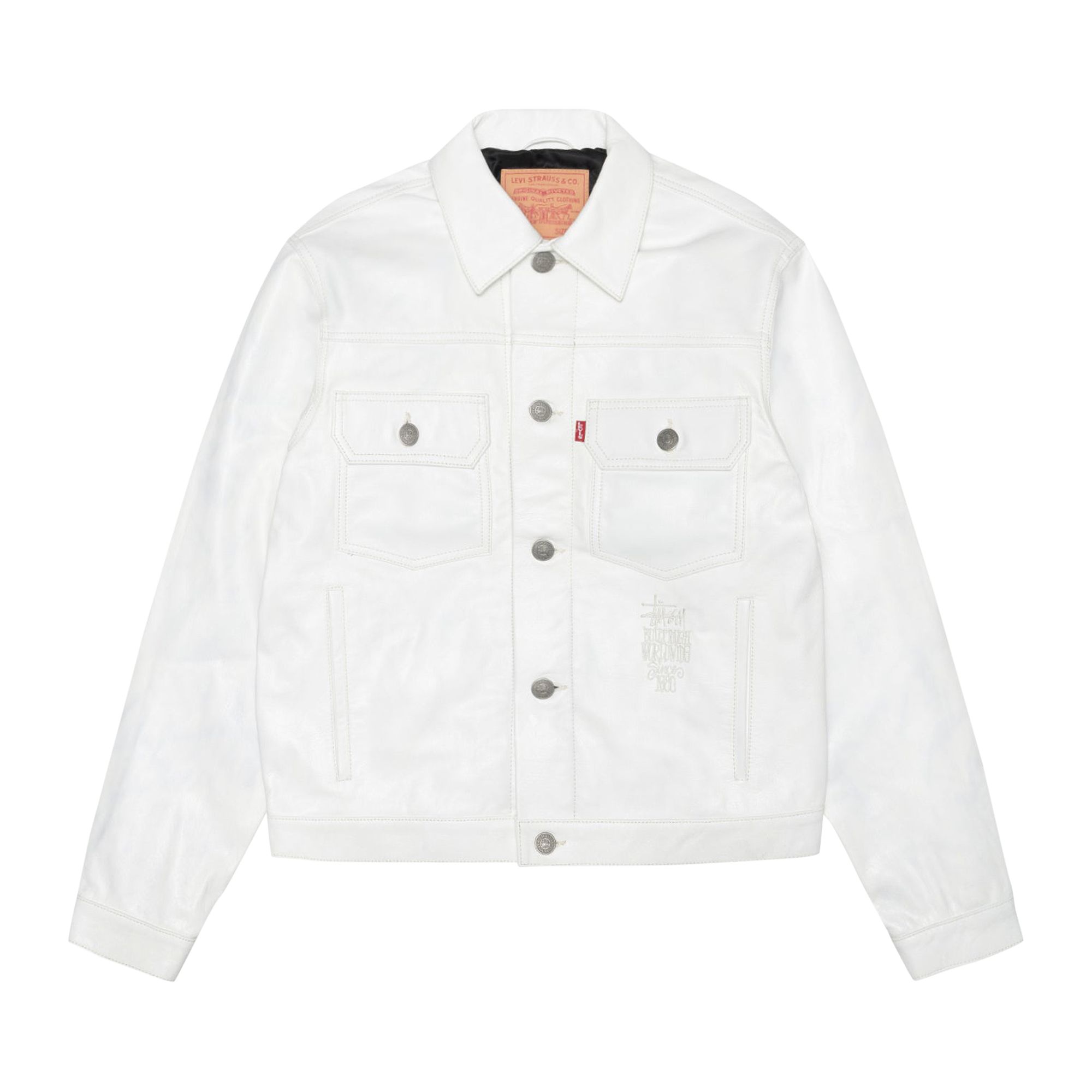 Pre-owned Stussy X Levi's Leather Trucker Jacket 'tofu' In White