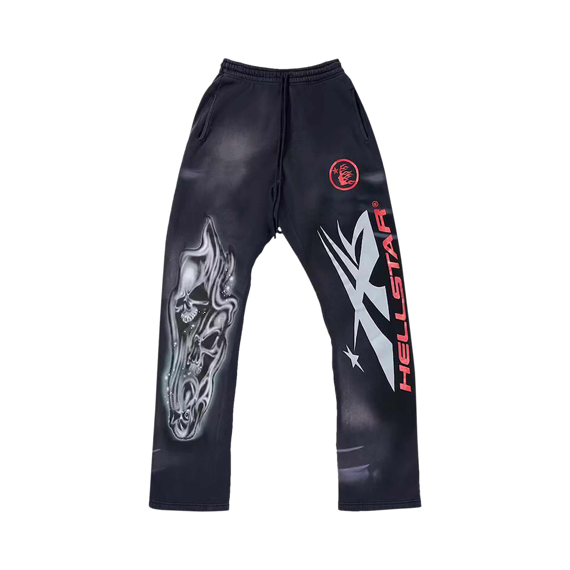 Hellstar Airbrushed Skull Flare Bottom Sweatpants 'Midnight Dye Black' | Men's Size L