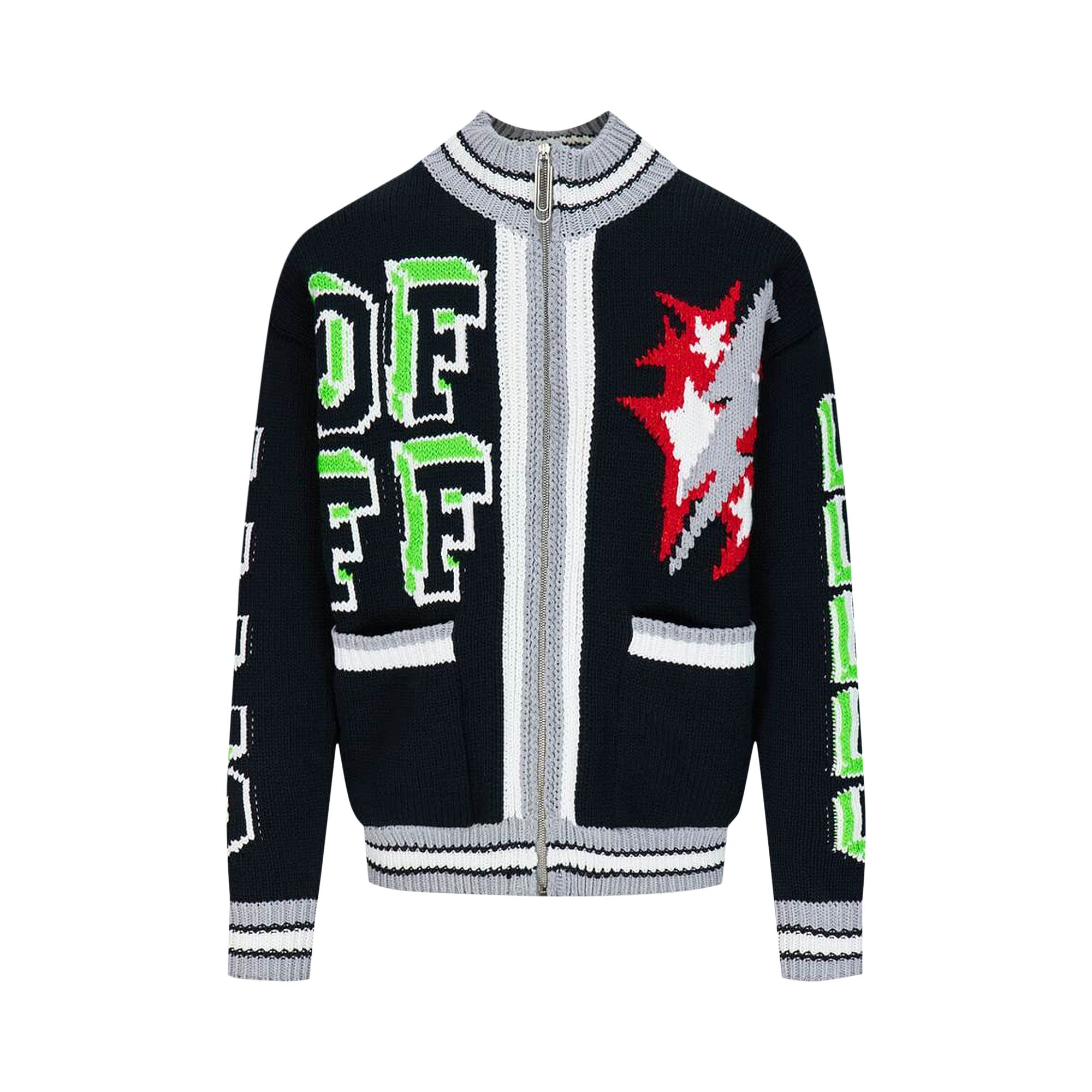 Pre-owned Off-white Intarsia Knit Bomber 'black/multicolor' | Men's Size M