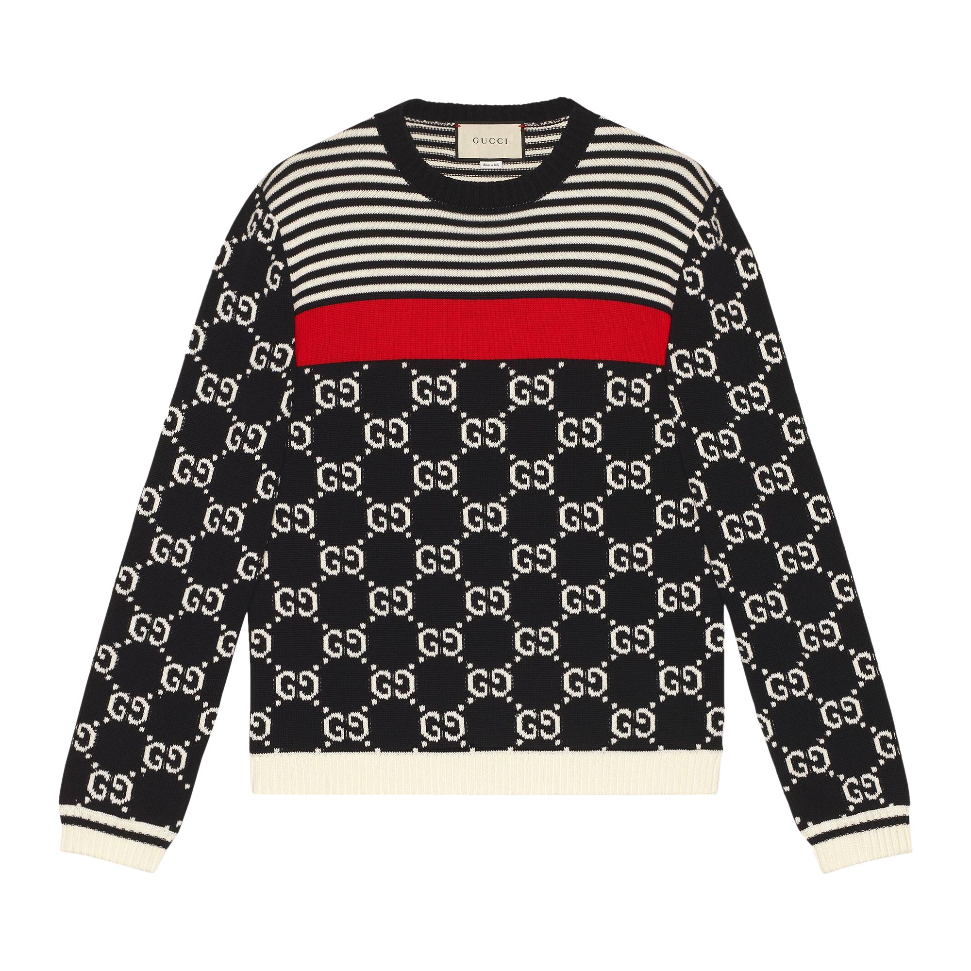 Pre-owned Gucci Gg And Stripes Knit Sweater 'dark Blue/white' | Men's Size M