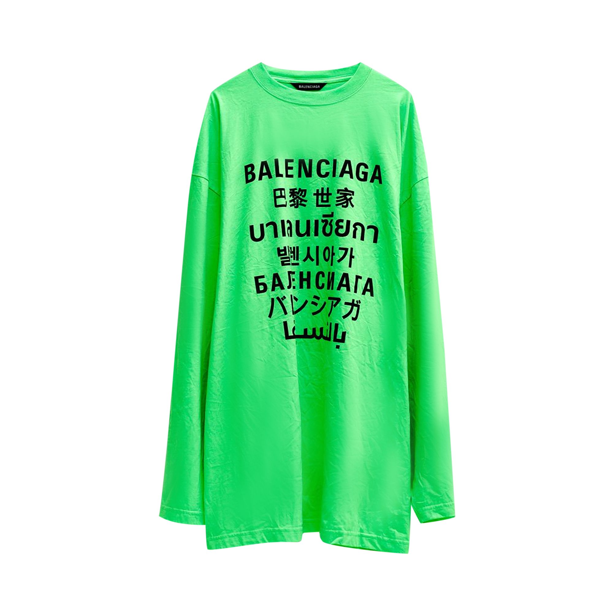 Balenciaga Languages Long-Sleeve T-Shirt 'Fluo Green' | Men's Size M