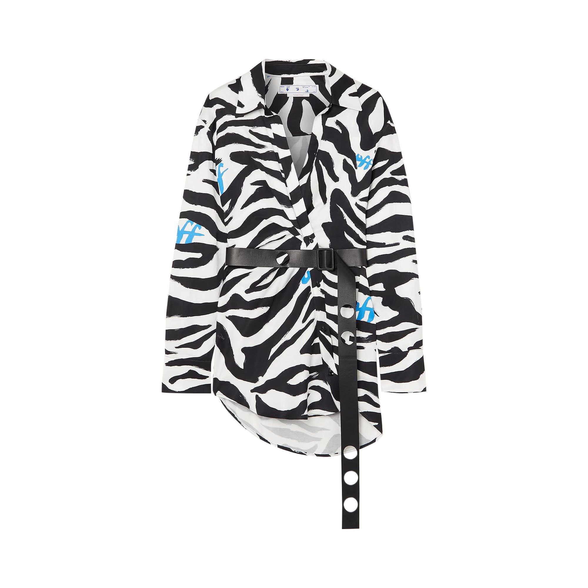 Off-White Zebra Belted Shirt Dress 'White/Black' | Women's Size 38