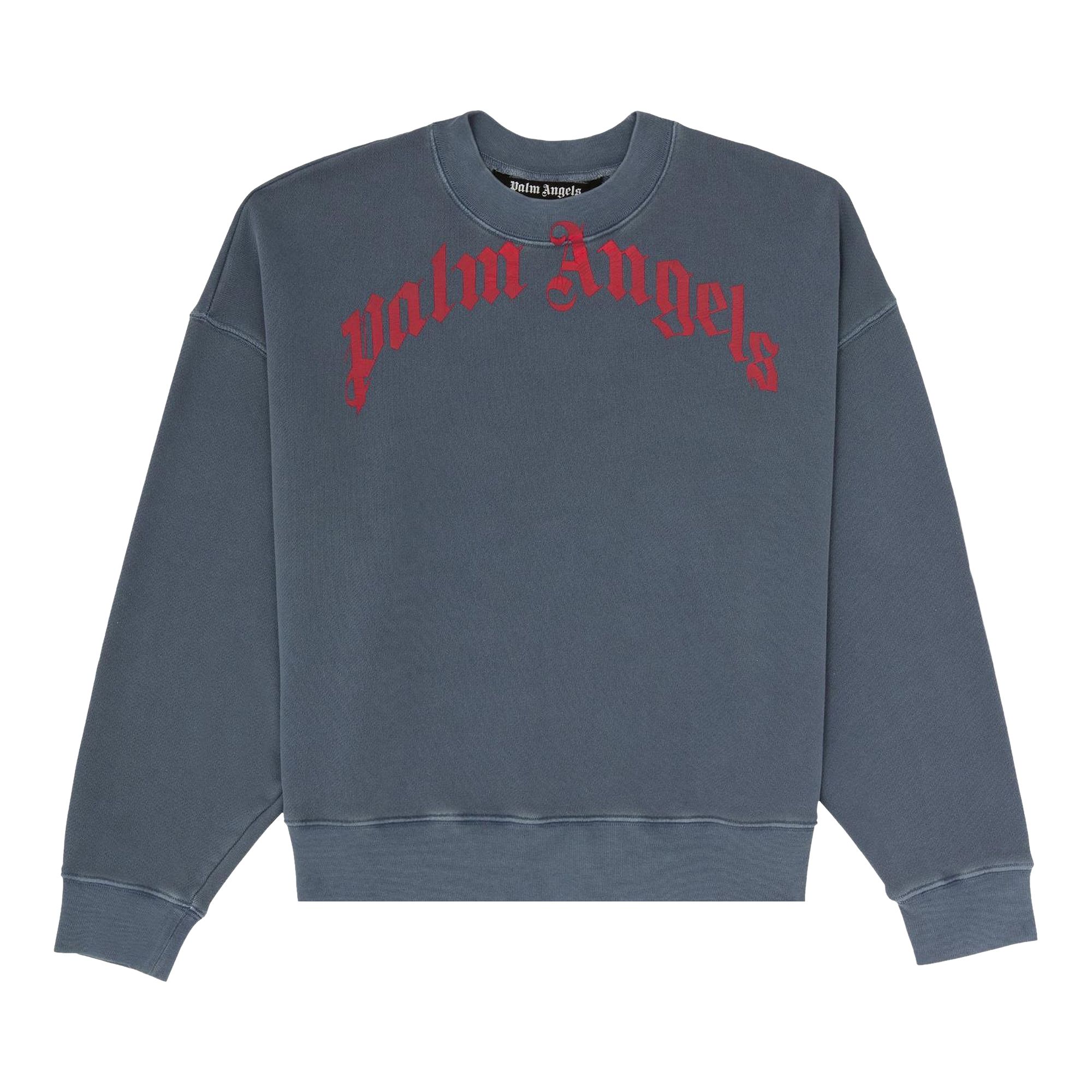 Palm Angels Vintage Wash Curved Logo Crew 'Navy' | Blue | Men's Size M