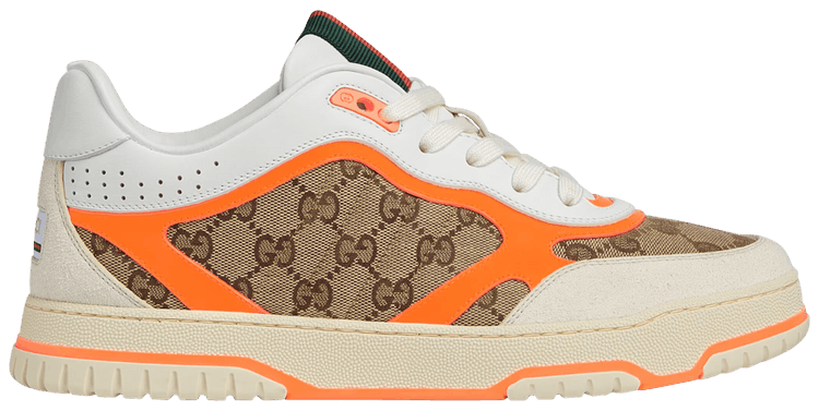 Size 10.5 Gucci Re Web Sneaker GG Canvas Beige Bright Orange