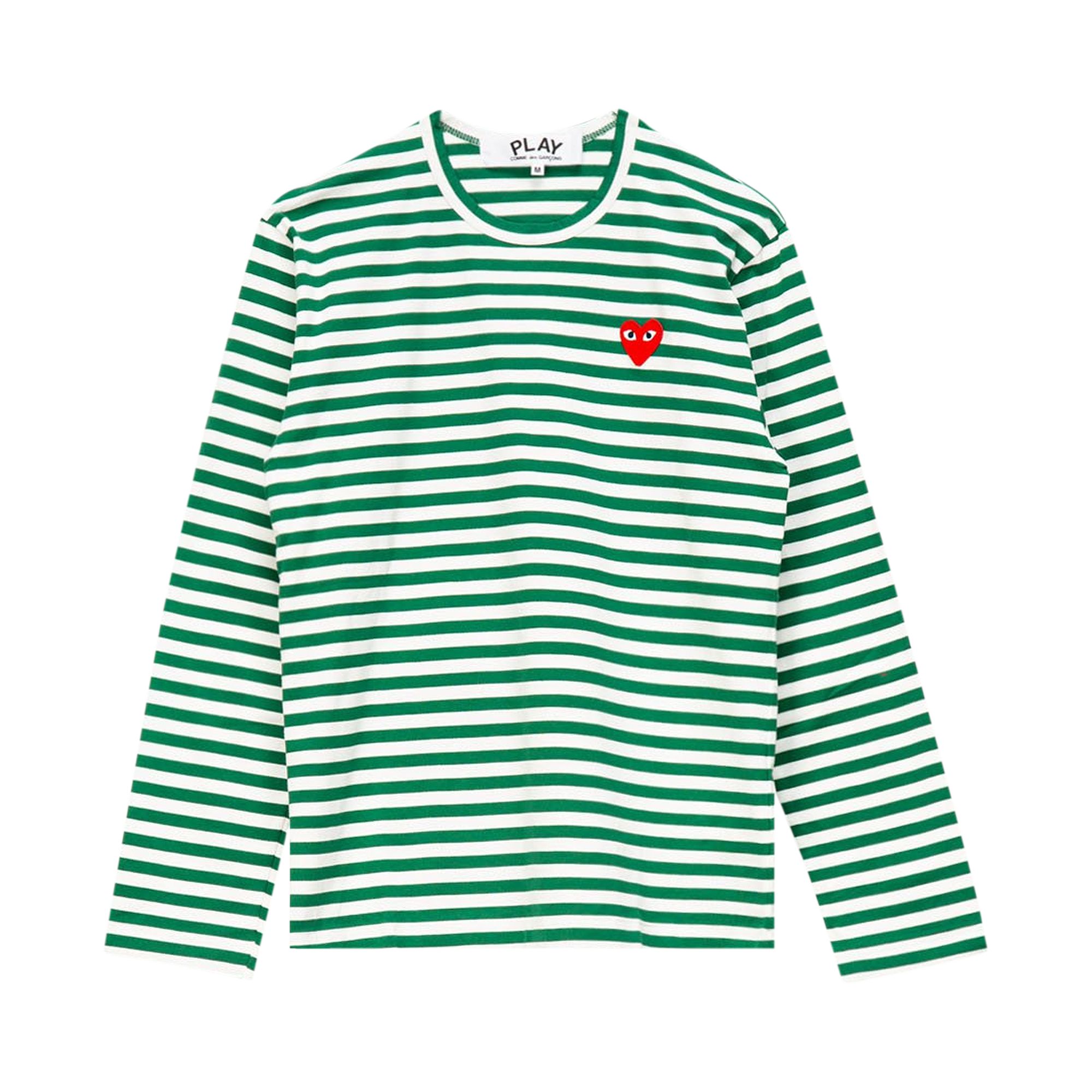 Pre-owned Comme Des Garçons Play Striped T-shirt 'green/white' | Men's Size L