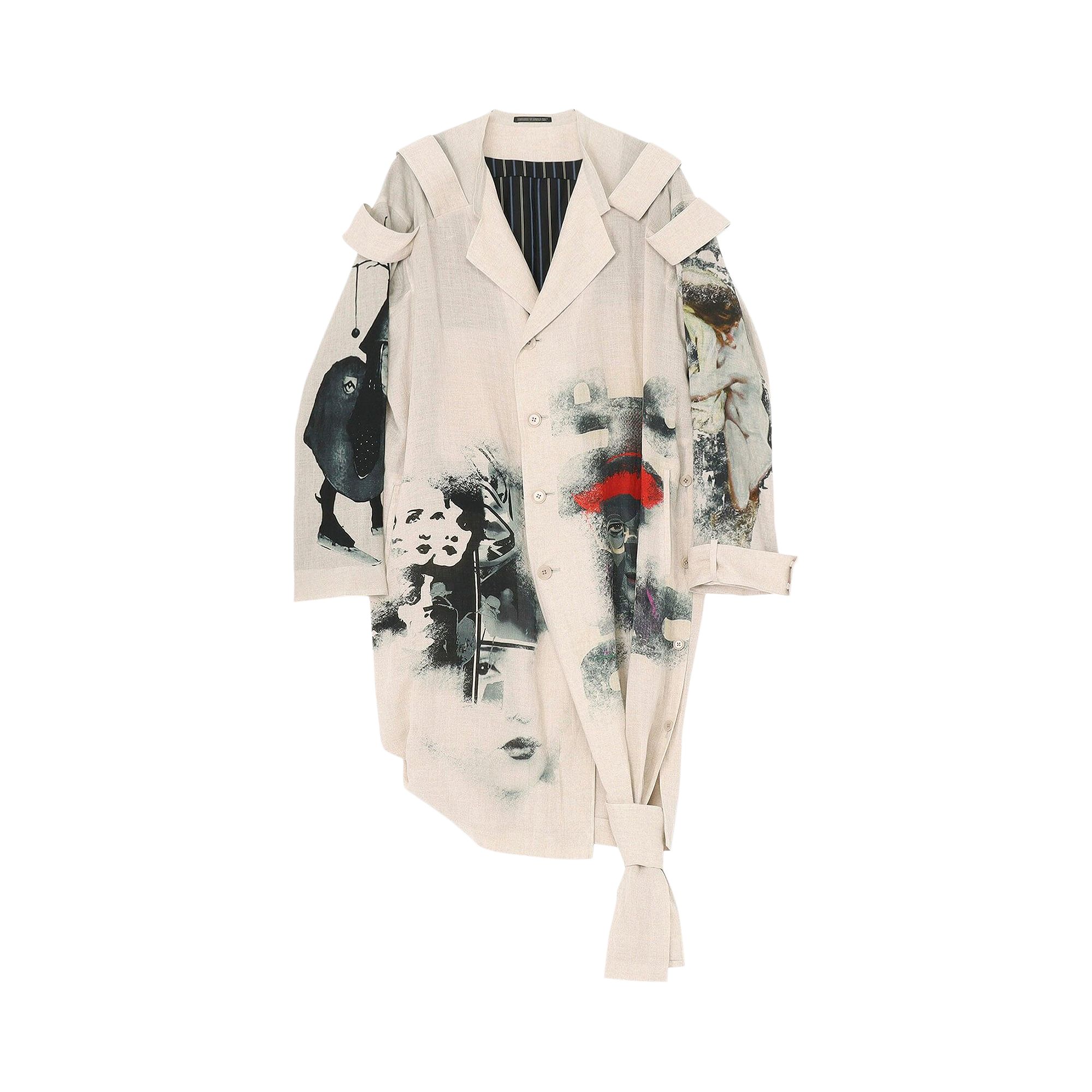Pre-owned Yohji Yamamoto Patterned Double Jacket With Shoulder Epaulettes 'white/black' | Men's Size 1
