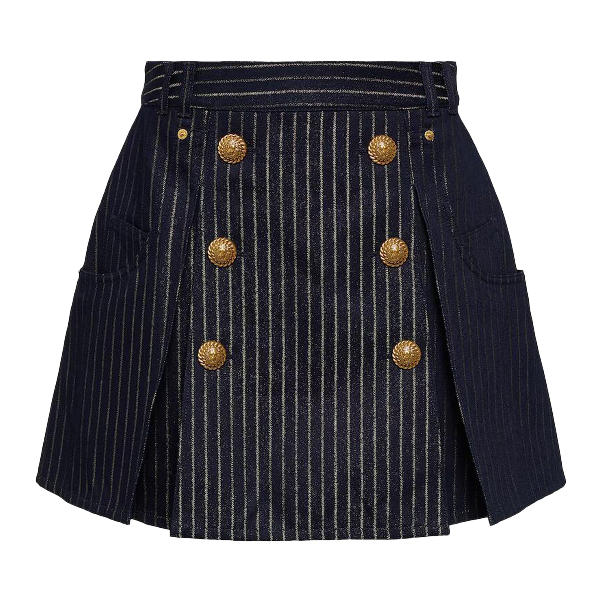 Pre-owned Balmain Pinstripe Button Detailed Skirt 'blue' | Women's Size 36