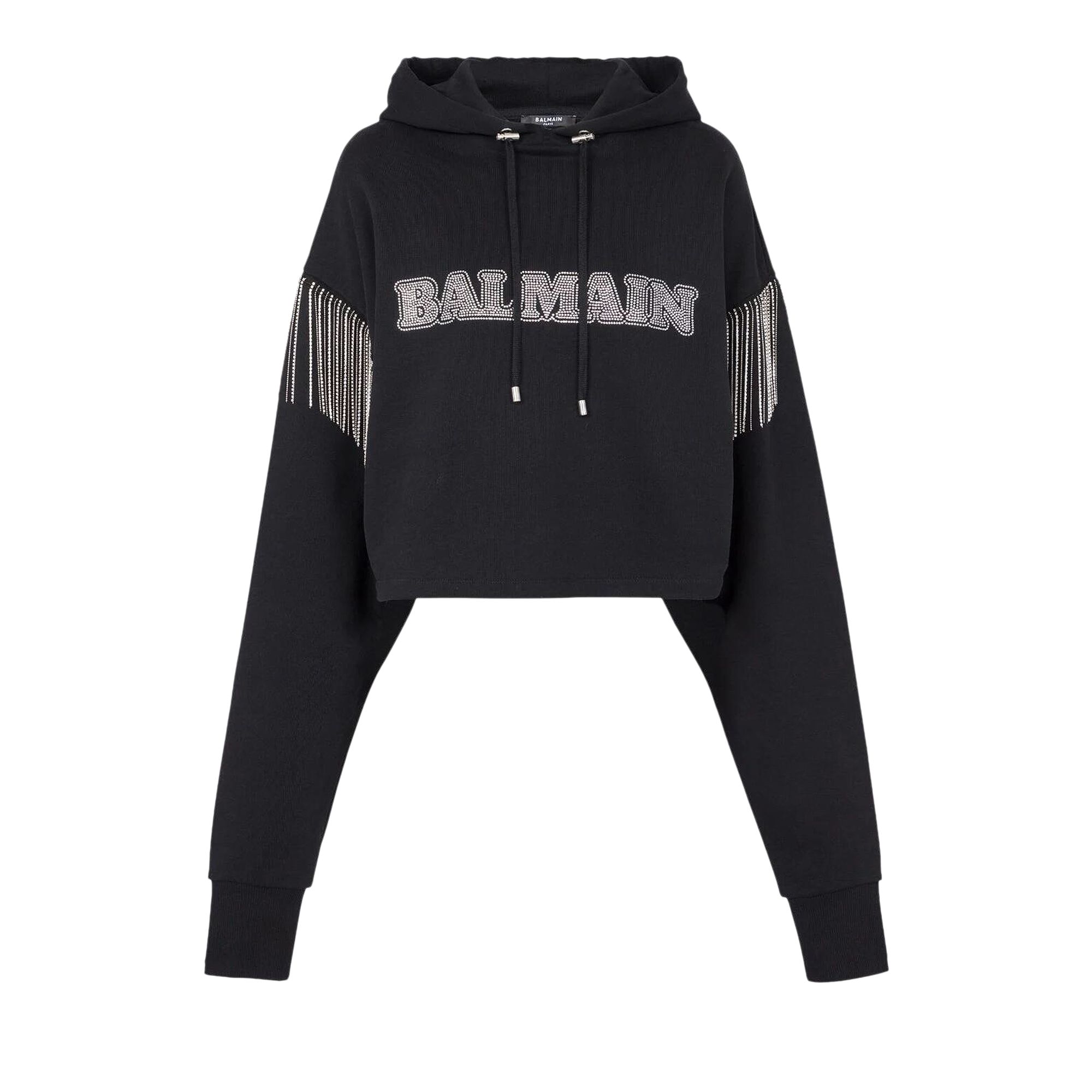 Balmain Embellished Cropped Hoodie 'Black/Crystal' | Women's Size S
