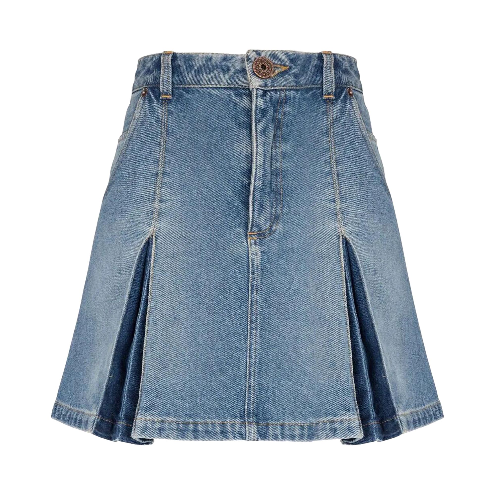 Pre-owned Balmain Pleated Denim Skirt 'blue' | Women's Size 38