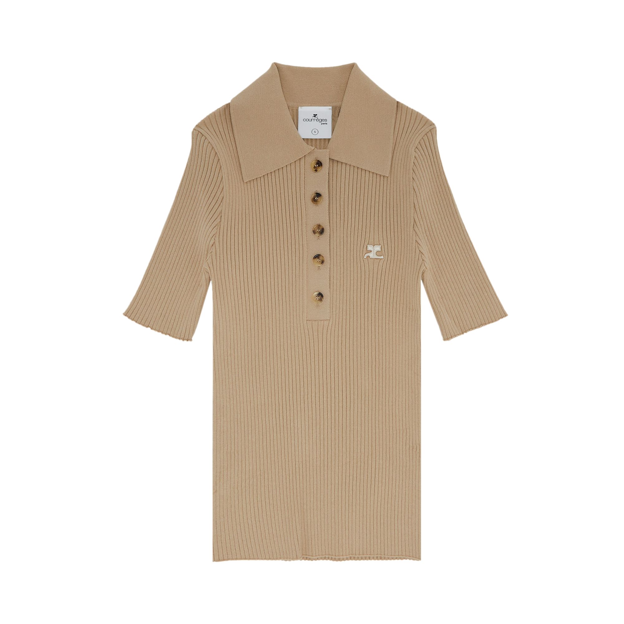 Pre-owned Courrèges Rib Knit Polo 'sand' In Brown