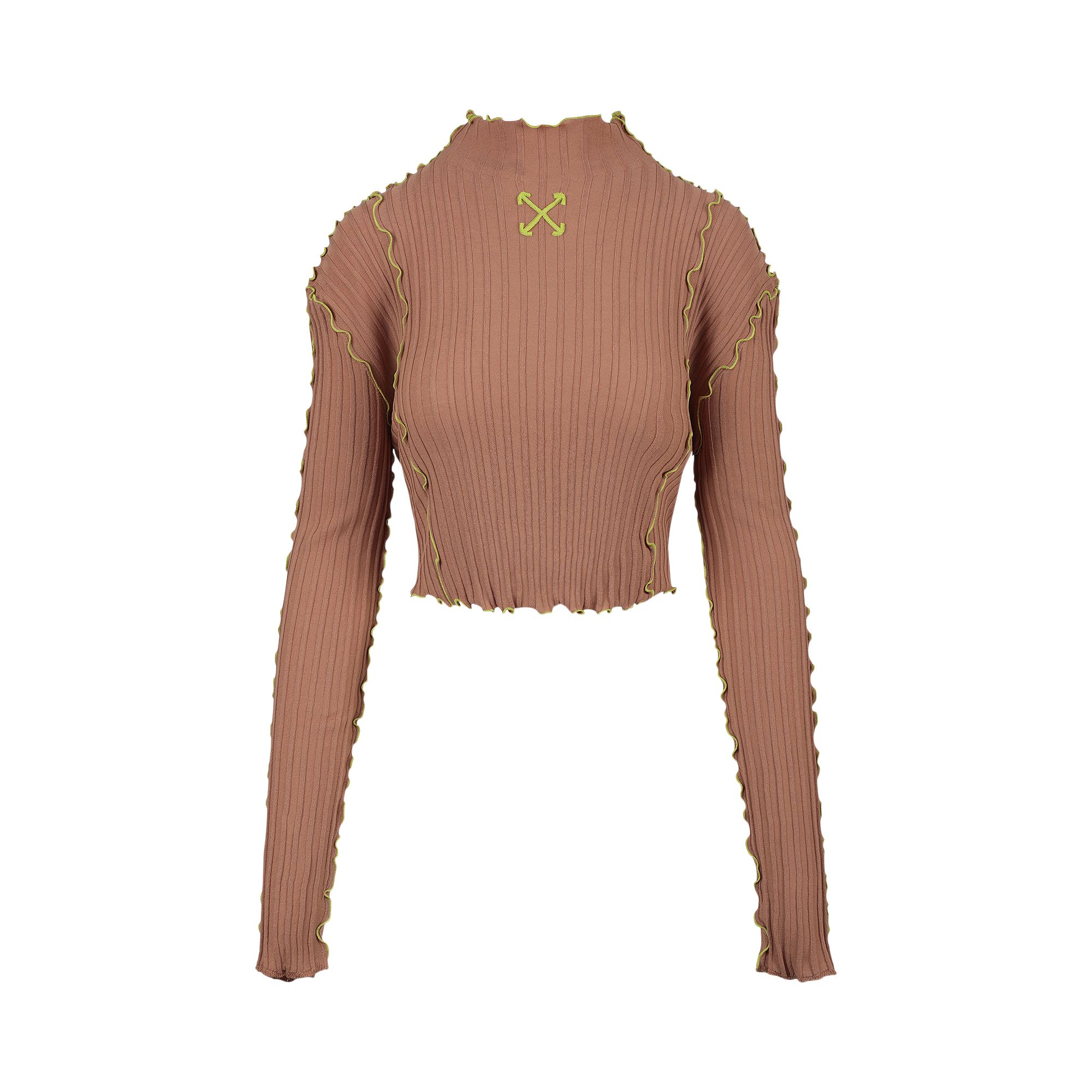 Pre-owned Off-white Wavy Cropped Long-sleeve Mock Neck Top 'camel/yellow' | Tan | Women's Size 46