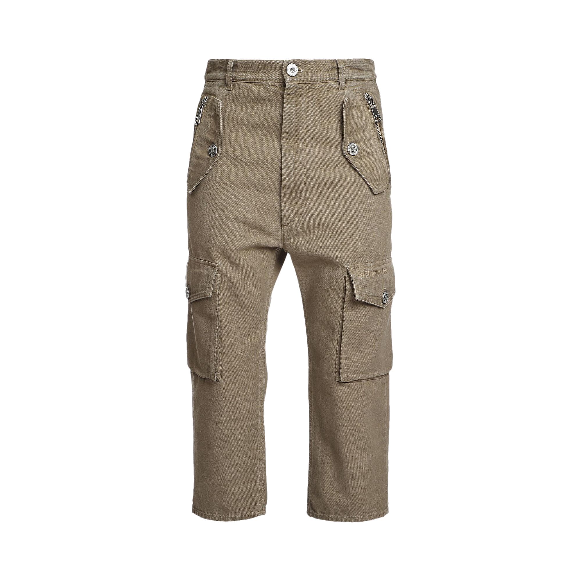 Pre-owned Balmain Loose Fit Cropped Cargo Trousers 'light Taupe' | Brown | Men's Size 48