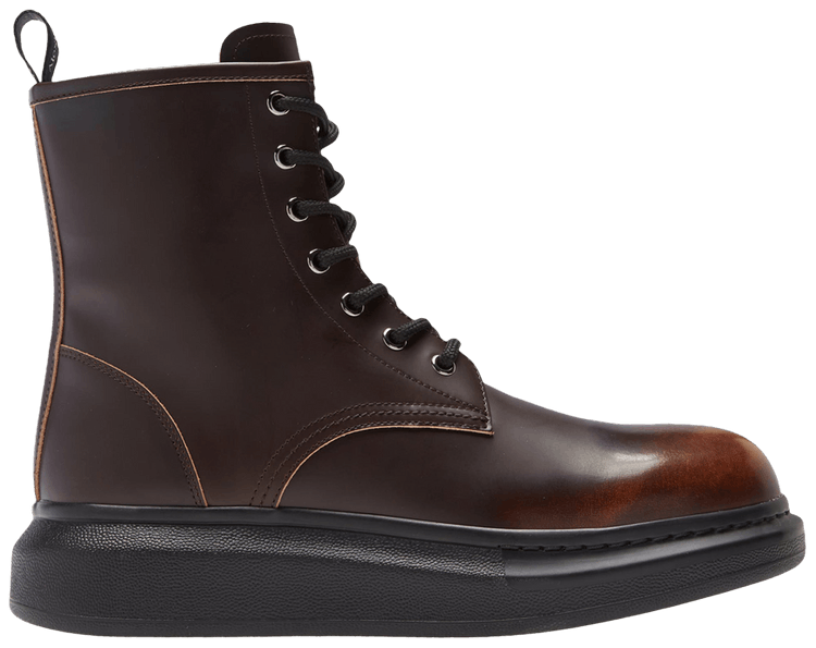 Alexander McQueen Leather Wedge Lace Up Boot Brown Burnt Orange