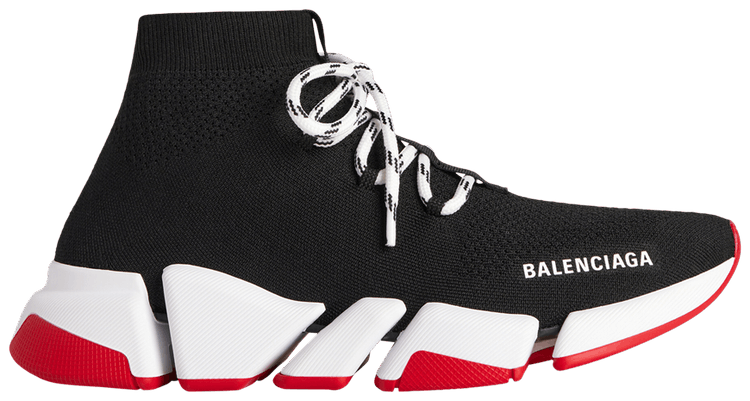 Balenciaga Speed 20 Lace Up Sneaker Black White Red