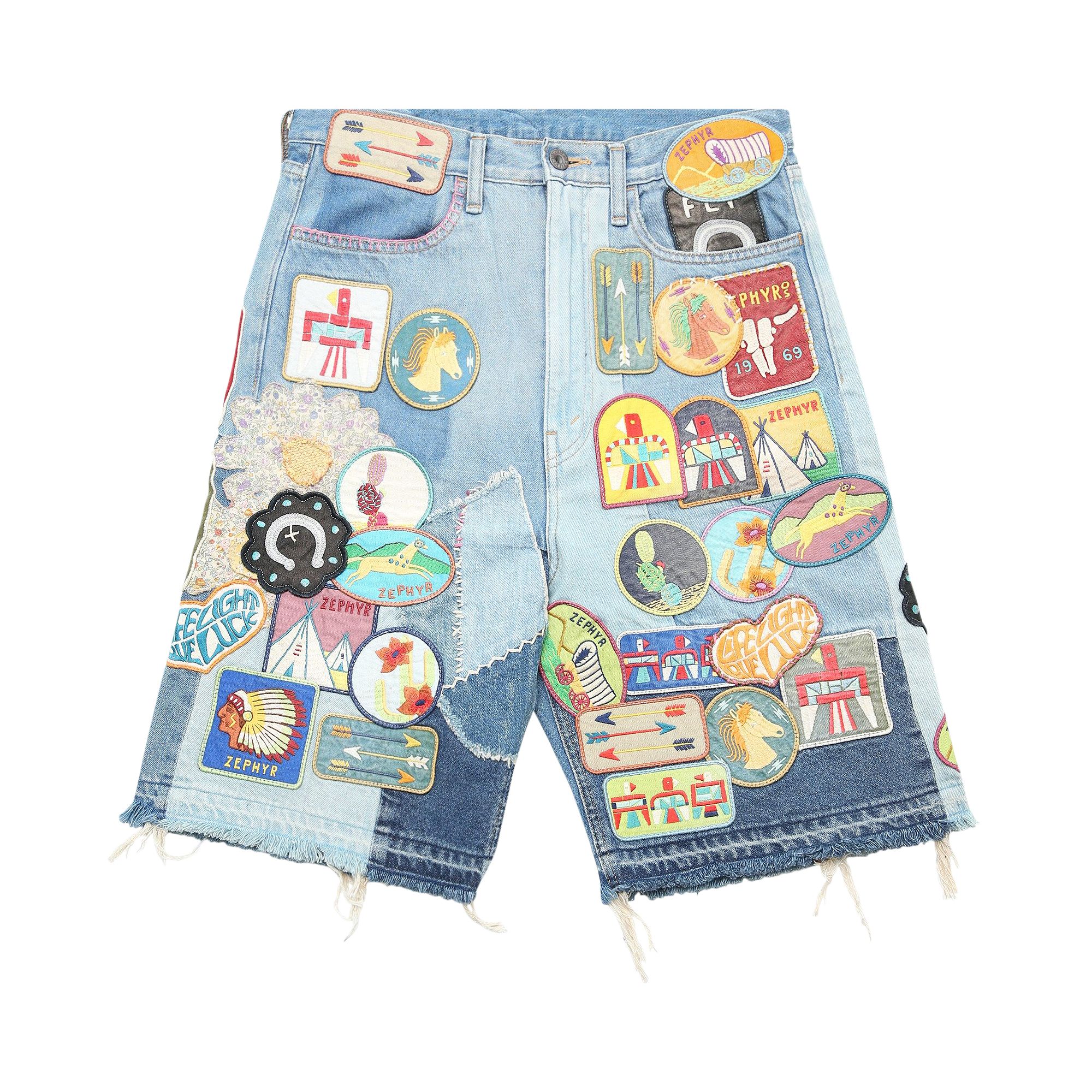 Pre-owned Kapital Zephyros Insane Remake Denim Shorts 'indigo Processing' | Blue | Men's Size 36