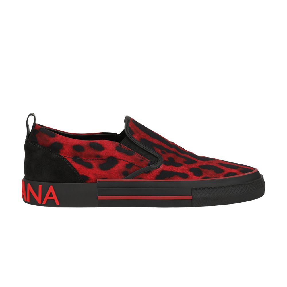Pre-owned Dolce & Gabbana Slip-on 'red Leopard' | Black | Men's Size 42