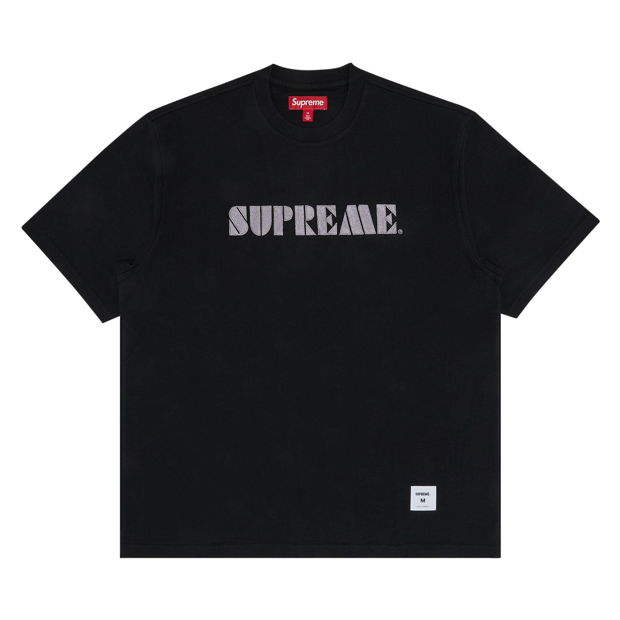 Pre-owned Supreme Stencil Embroidered Short-sleeve Top 'black' | Men's Size Xl