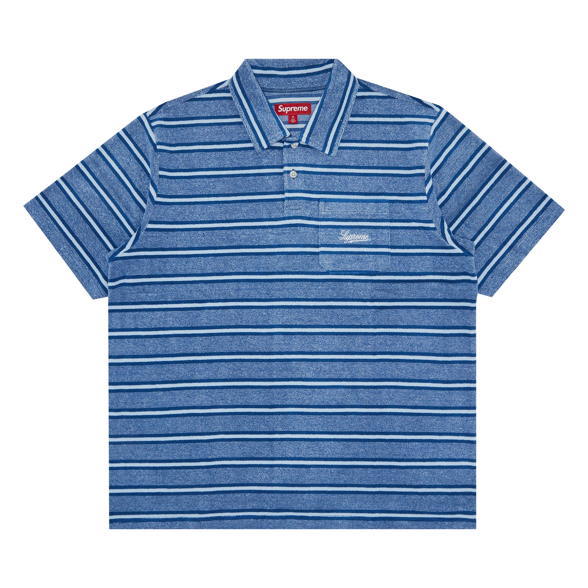 Pre-owned Supreme Stripe Terry Short-sleeve Polo 'royal' In Blue