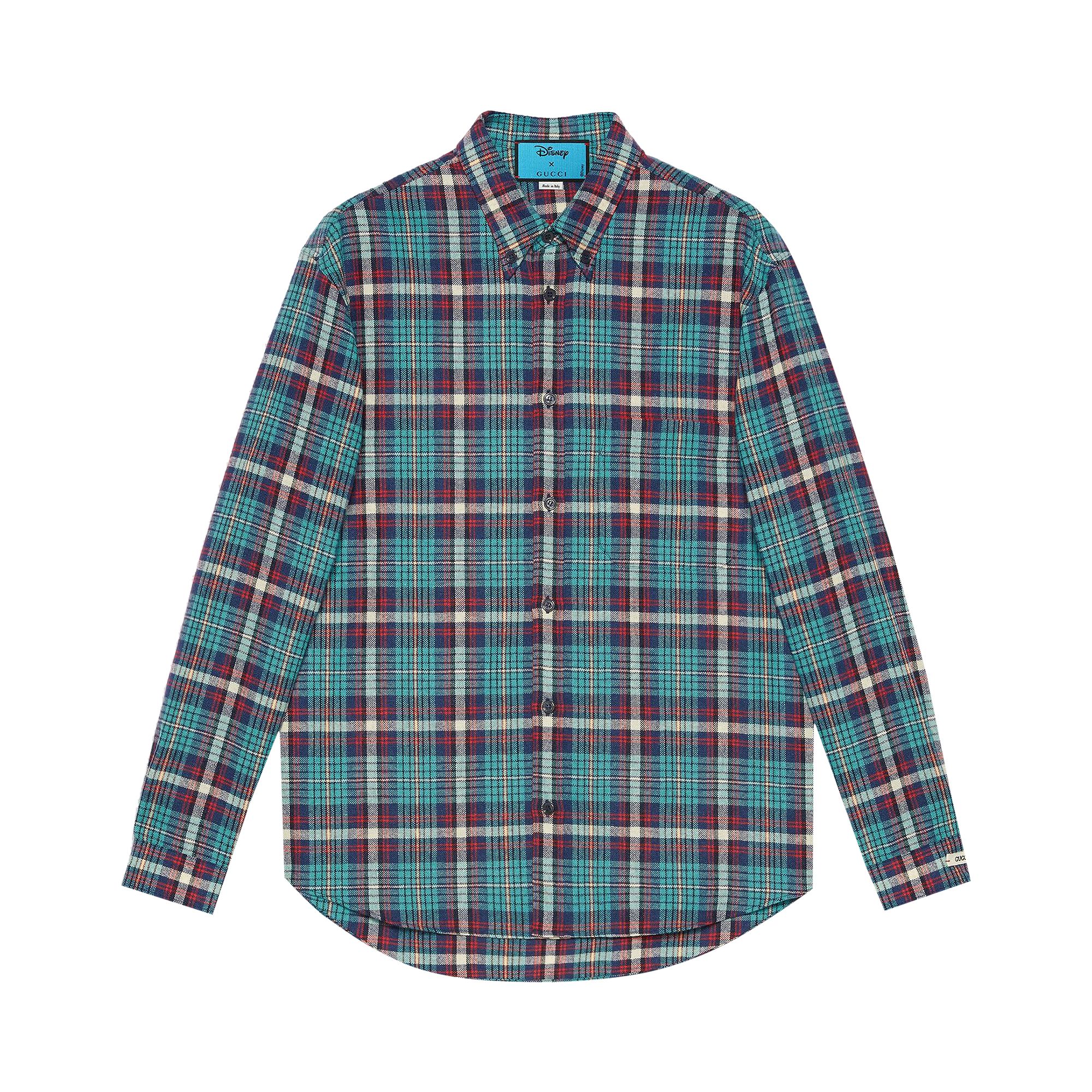 Pre-owned Gucci X Disney Donald Duck Gg Check Shirt 'cyan/red' | Multi-color | Men's Size 52