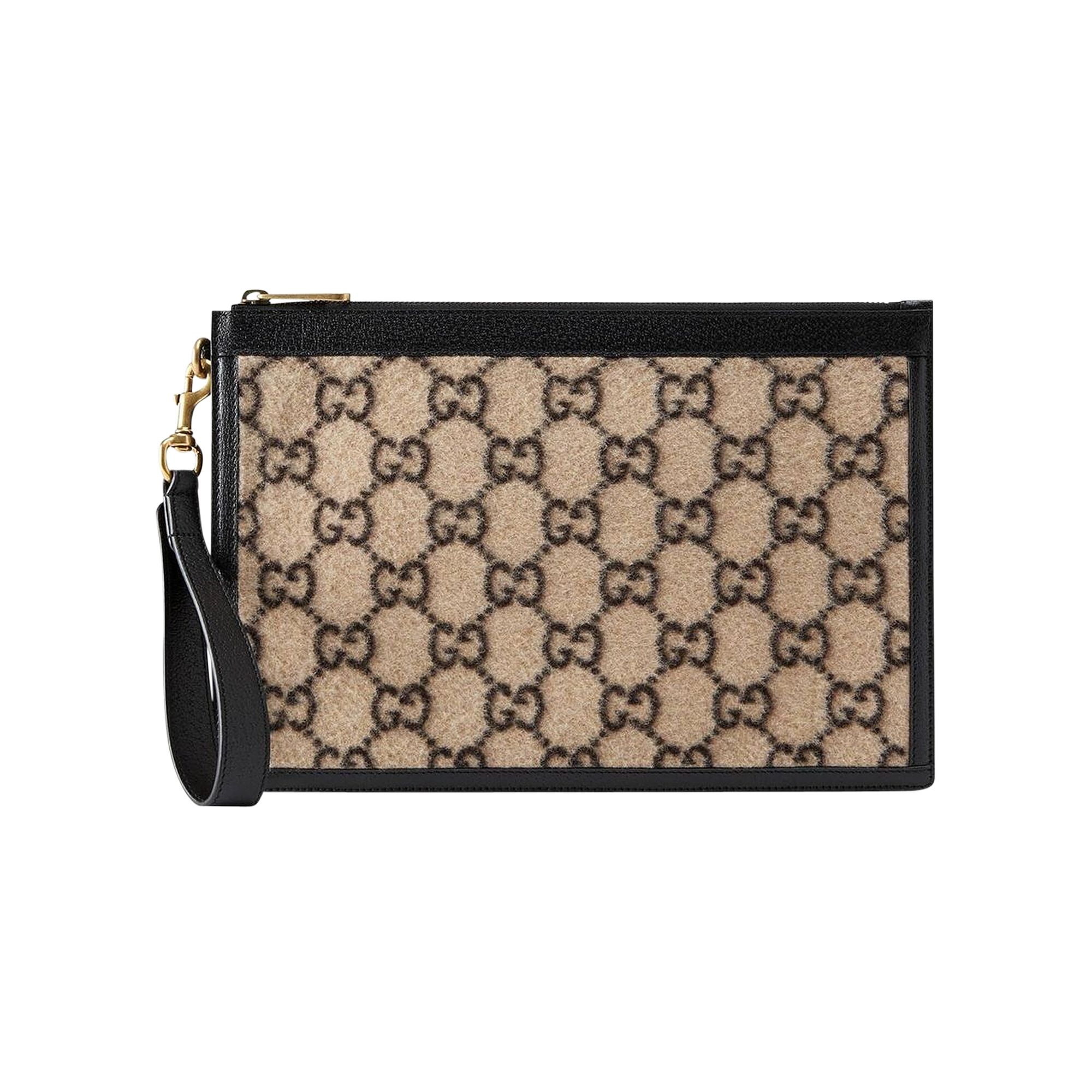 Pre-owned Gucci Gg Supreme Wool Pouch 'beige' | Tan | Men's Size Onesize