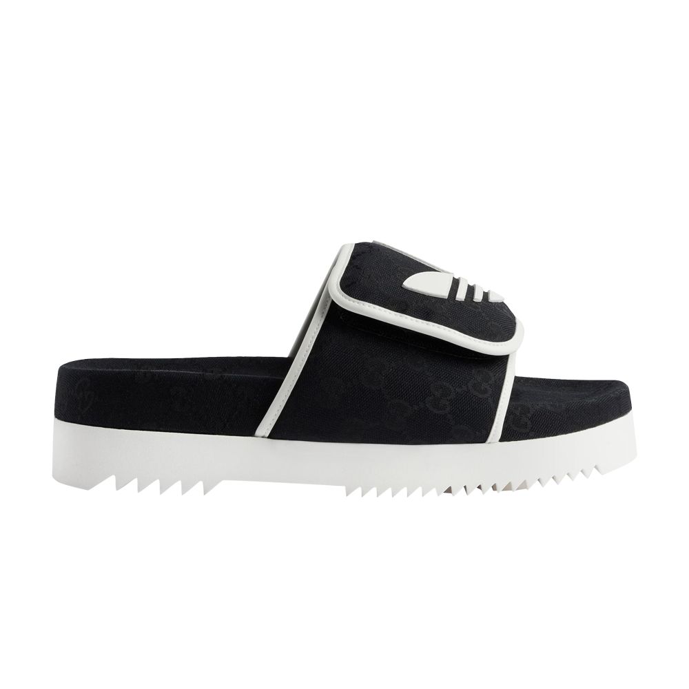 Pre-owned Gucci Adidas X Slide Sandal 'black Gg Monogram' | Men's Size 8