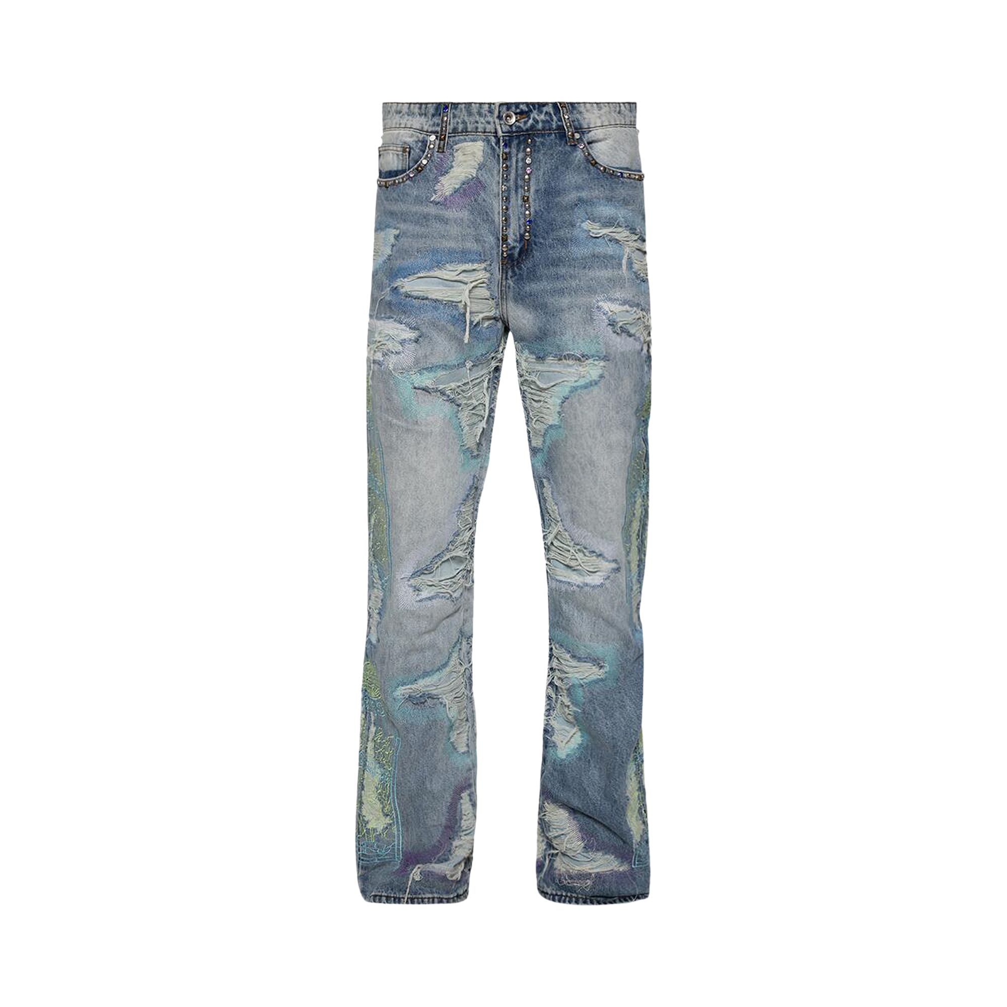 Pre-owned Who Decides War Multicolor Stud Distressed Denim 'multicolor' | Multi-color | Men's Size 38