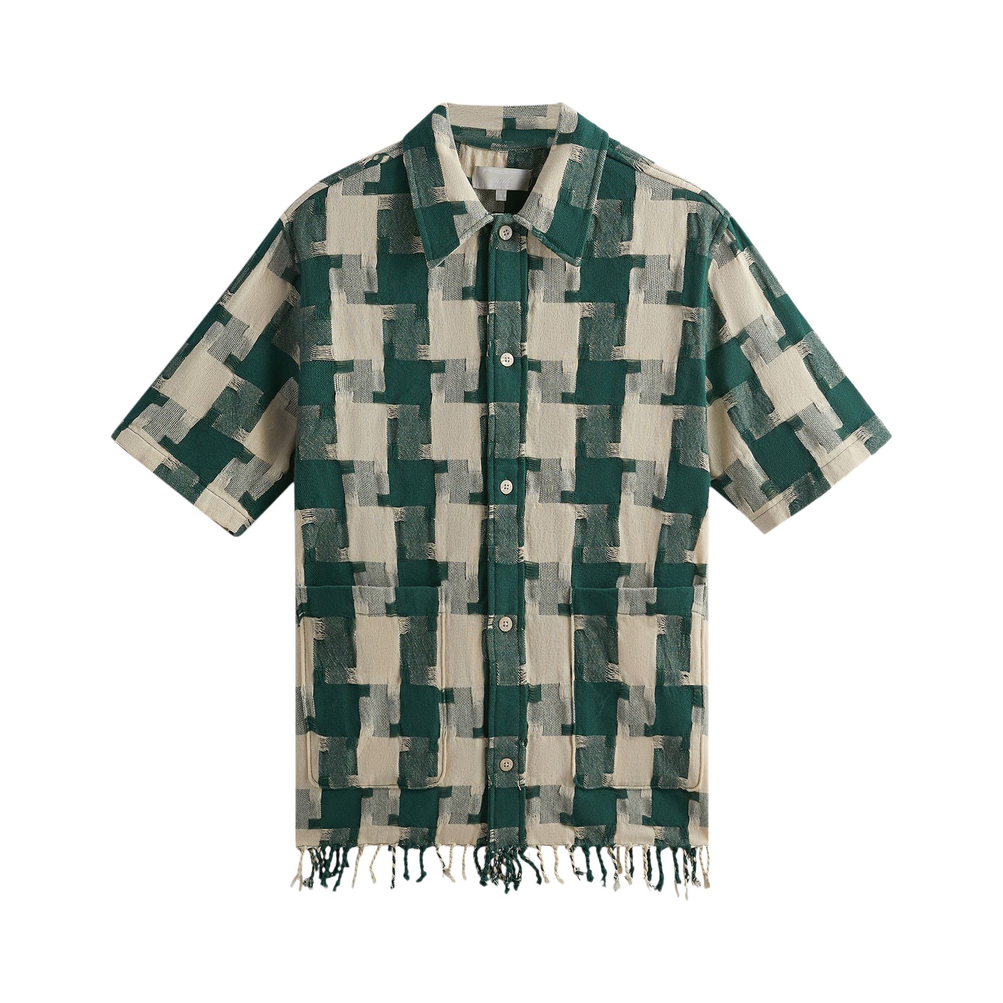 Pre-owned Kith Jumbo Houndstooth Boxy Collared Overshirt 'conifer' In Multi-color