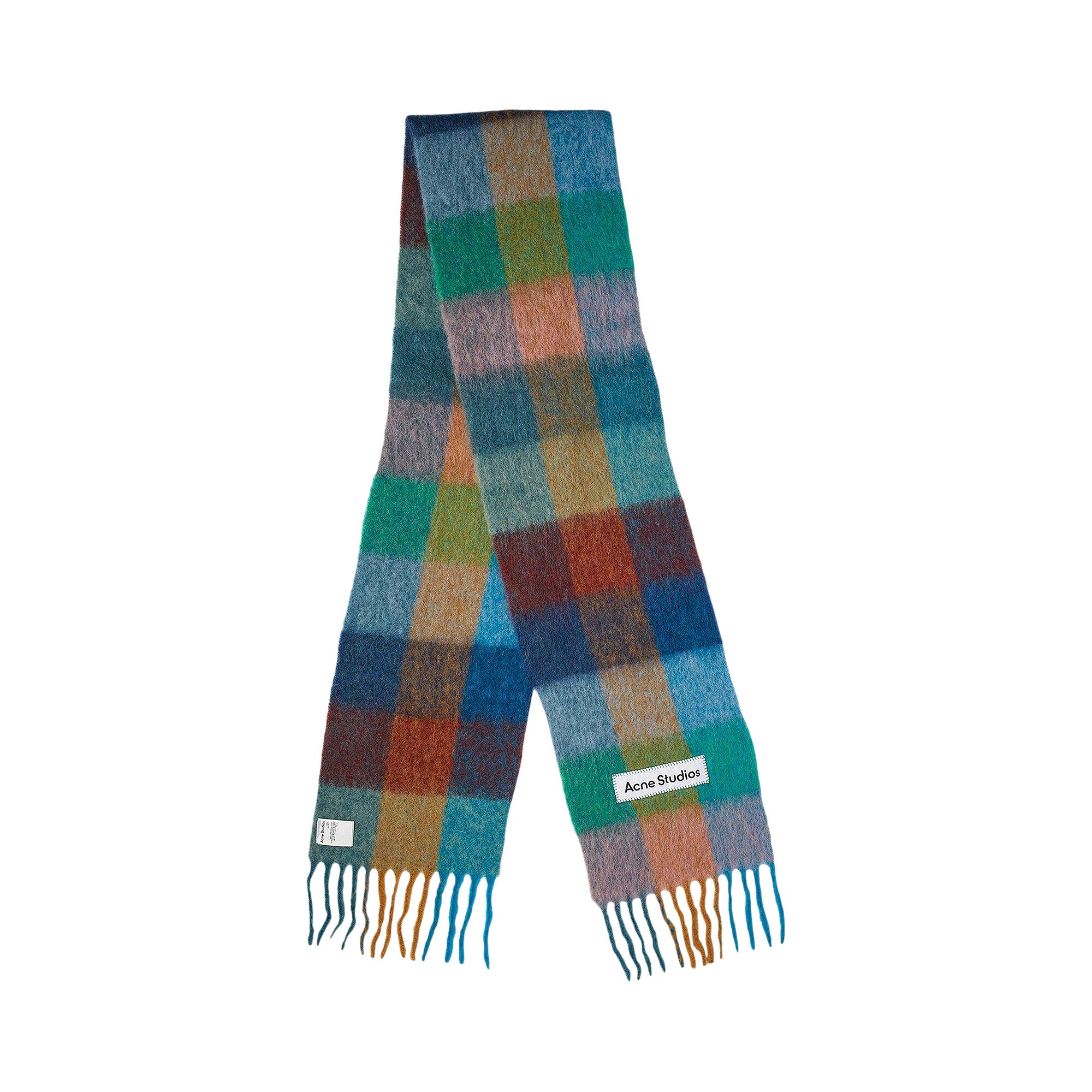 Pre-owned Acne Studios Mohair Checked Scarf 'turquoise/camel/blue' In Multi-color