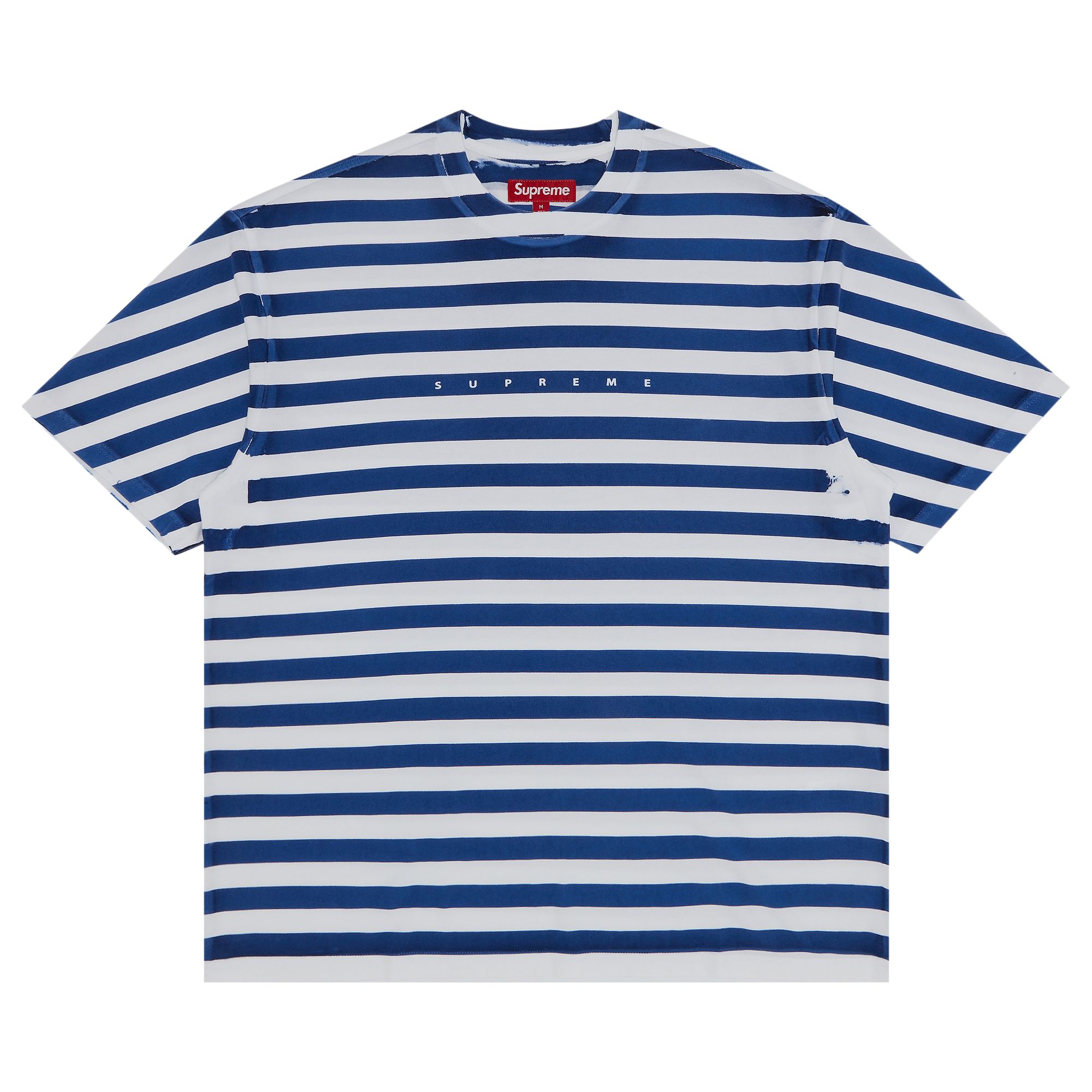 Pre-owned Supreme Overprint Stripe Short-sleeve Top 'navy' In Blue