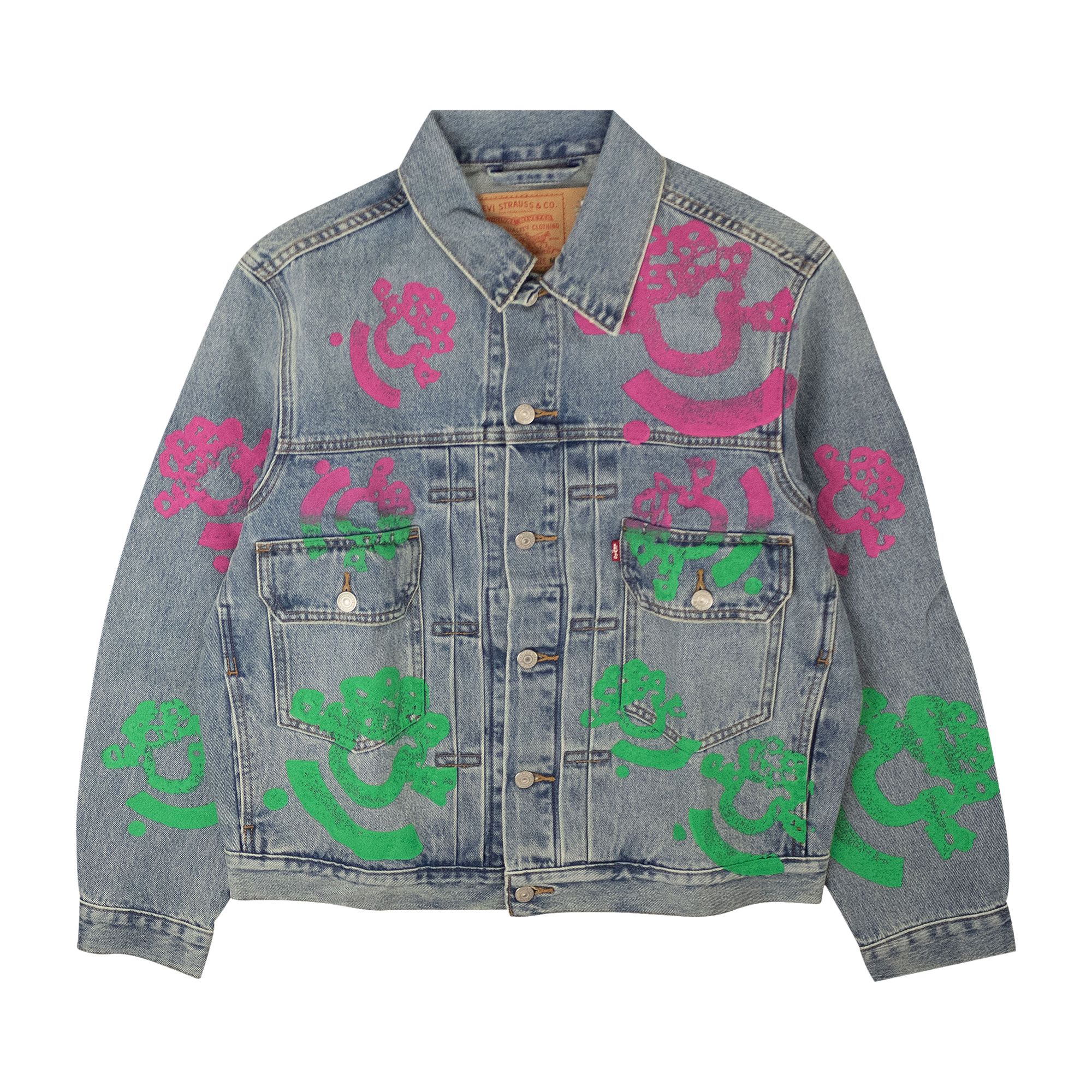 Denim Tears Bstroy Tears Type-2 Light Wash Denim Trucker Jacket 'Light Wash Pink/Green' | Multi-Color | Men's Size XL