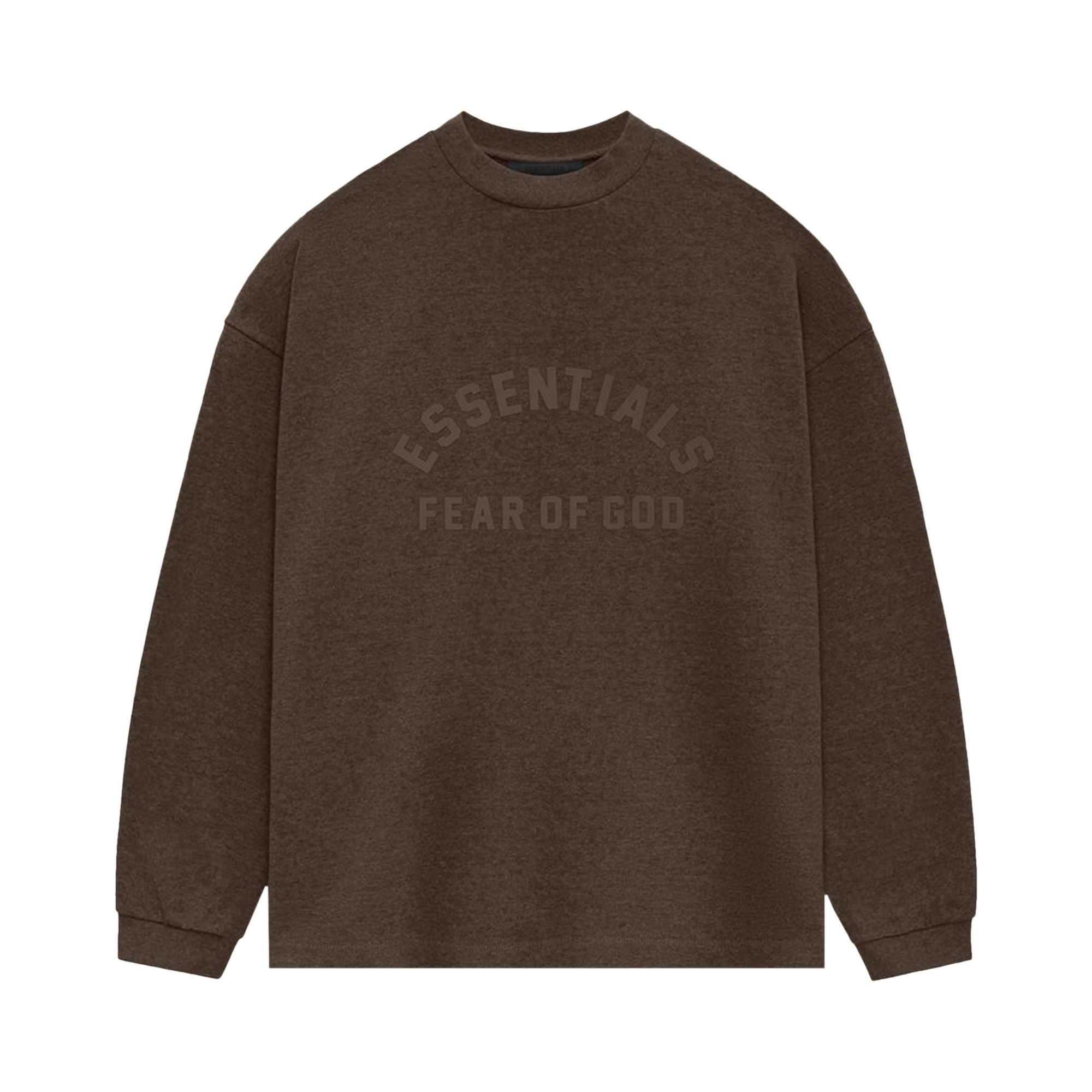 Fear of God Essentials Heavy Long-Sleeve Tee 'Heather Wood' | Brown | Men's Size 2XL