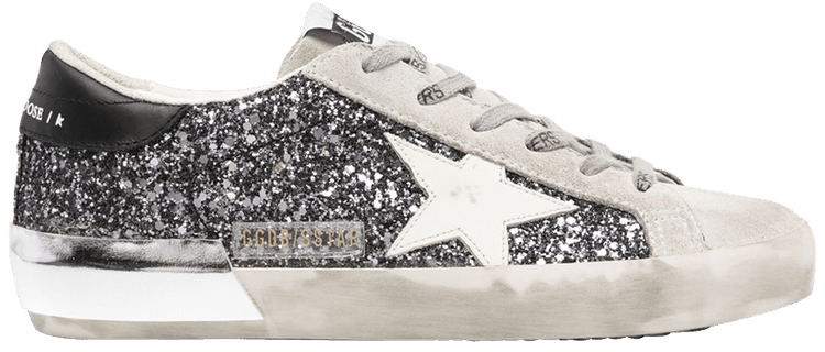 Size 4.0 Golden Goose Wmns Superstar Silver Black Glitter