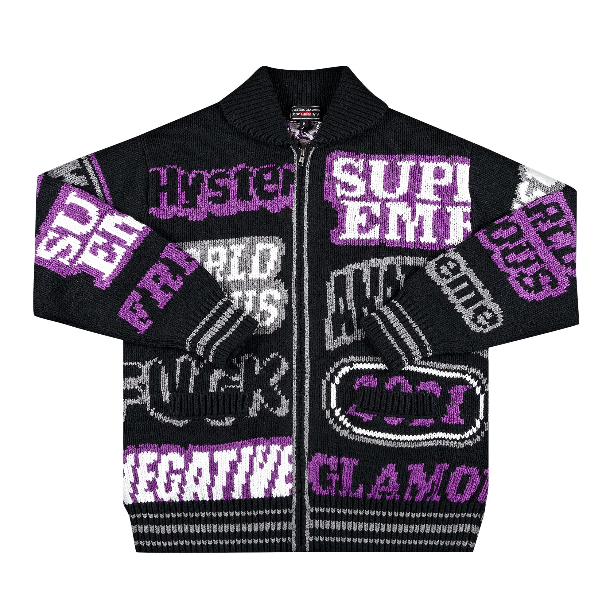 Supreme x Hysteric Glamour Logos Zip Up Sweater 'Black' | Men's Size L