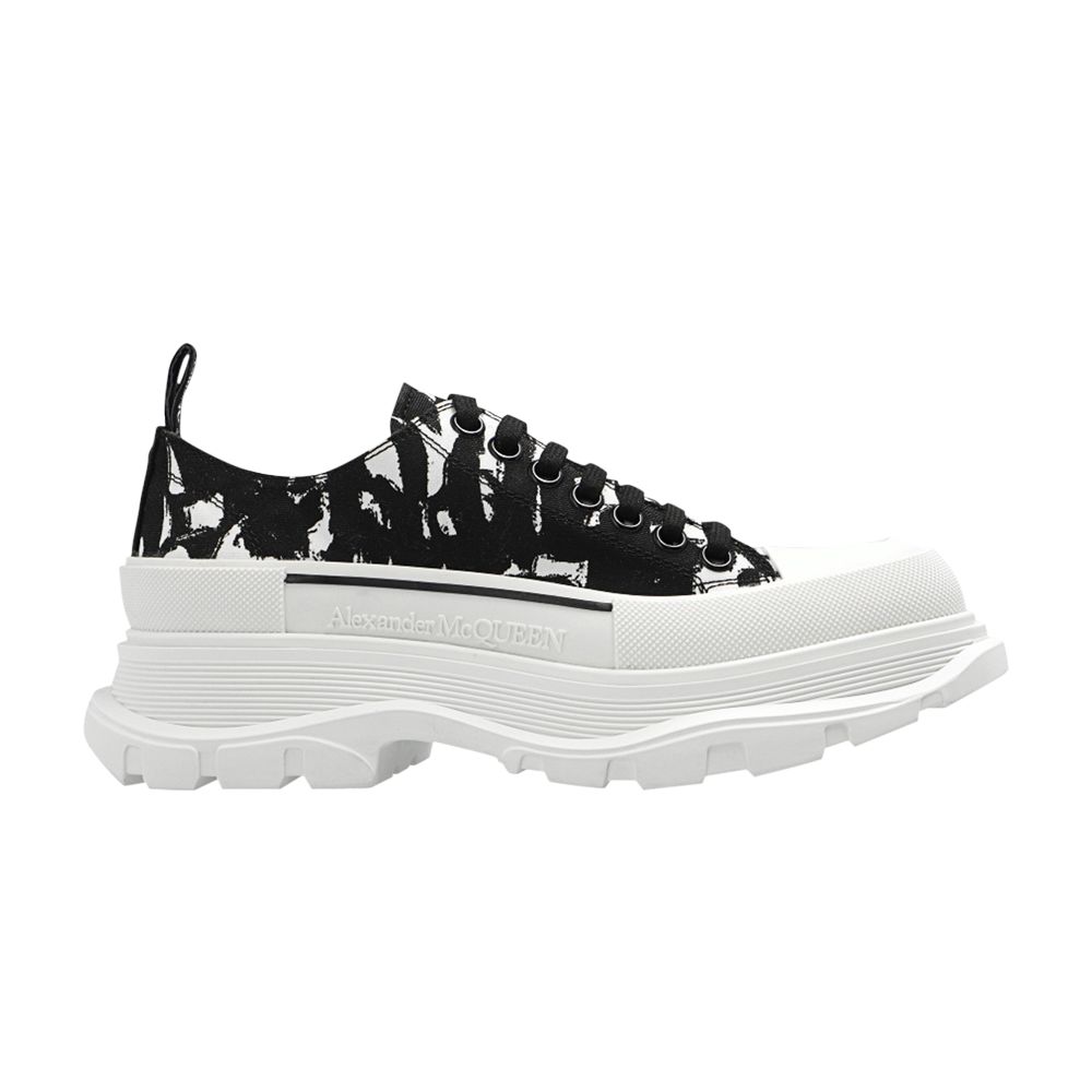 Pre-owned Alexander Mcqueen Wmns Tread Slick Low Lace Up 'graffiti Logo - White Black' | Wom