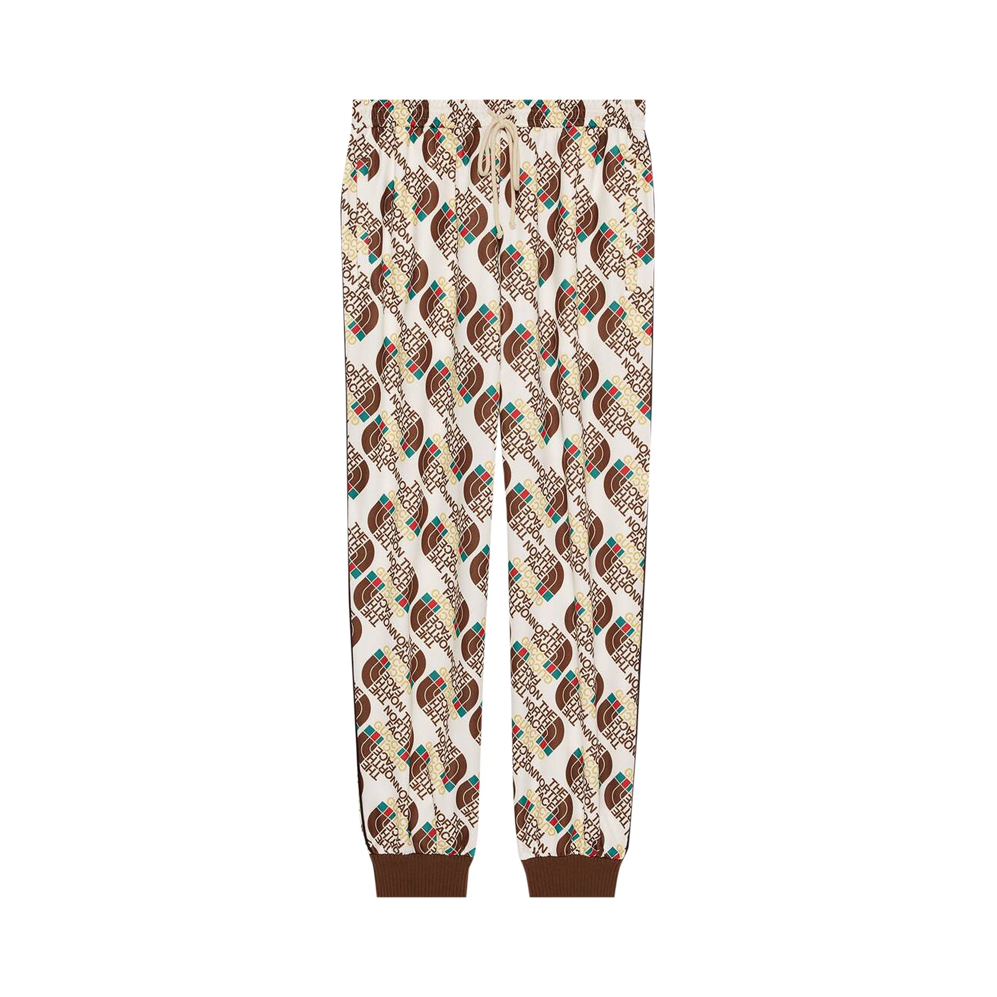 Pre-owned The North Face X Gucci Web Print Technical Jersey Jogging Pants 'ivory/brown' In White