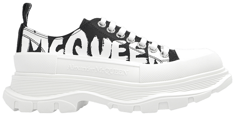 Alexander McQueen Wmns Tread Slick Lace Up McQueen Graffiti Logo   Black White