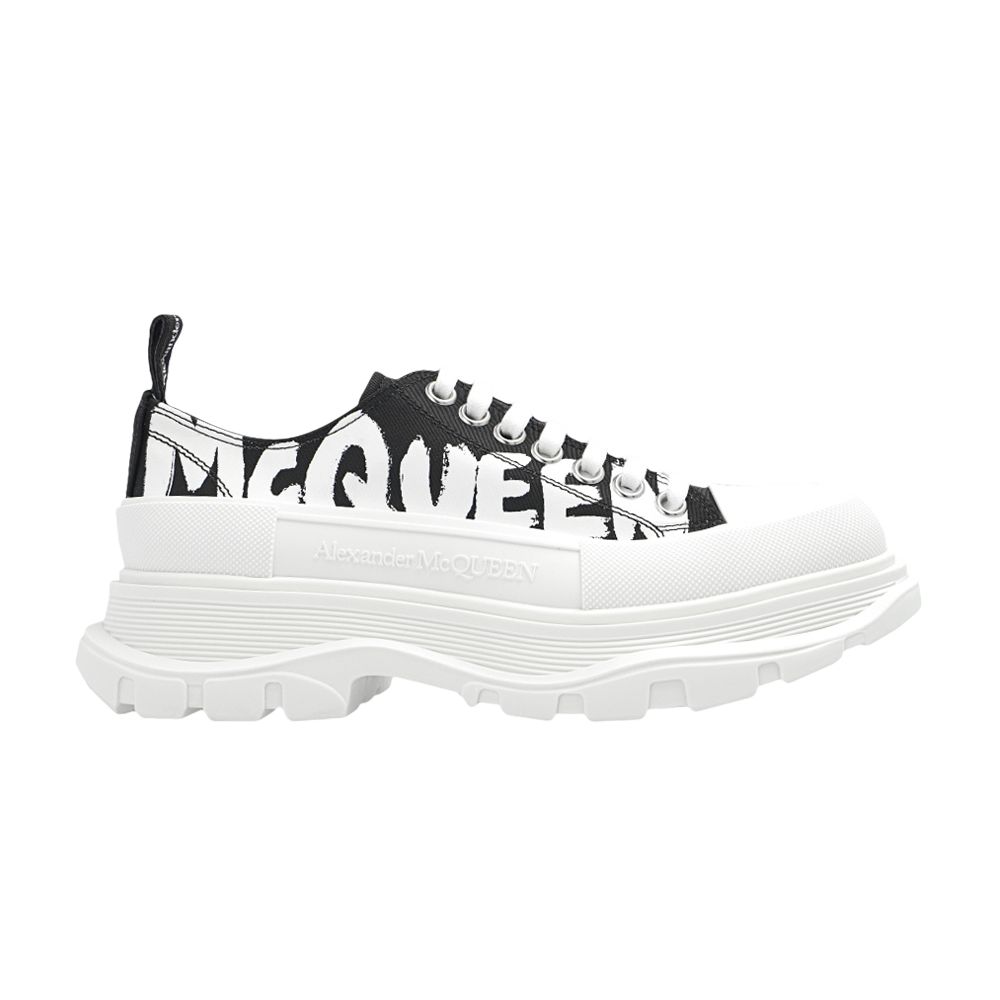 Pre-owned Alexander Mcqueen Wmns Tread Slick Lace Up 'mcqueen Graffiti Logo - Black White; |