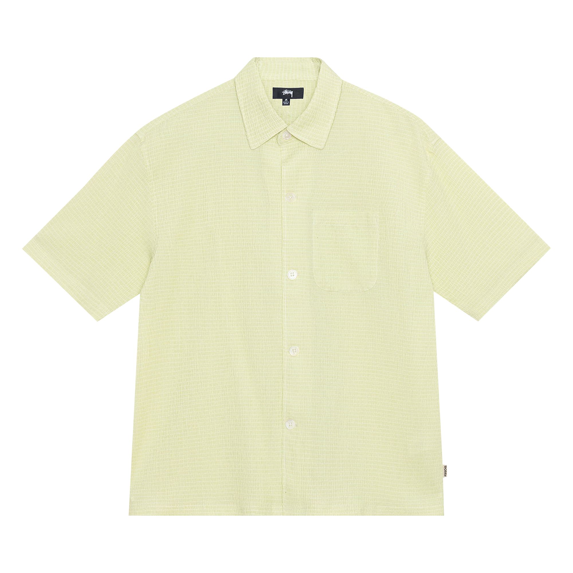Pre-owned Stussy Boxy Flat Hem Crinkled Shirt 'lime' In Green