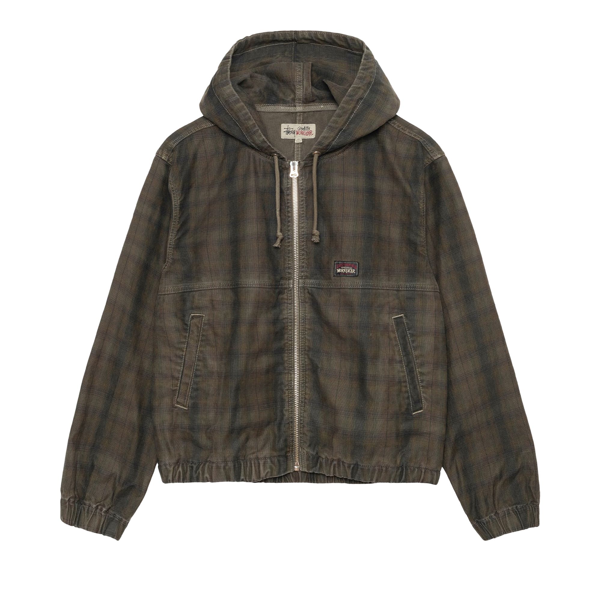 Pre-owned Stussy Unlined Plaid Zip Hoodie 'olive' In Multi-color