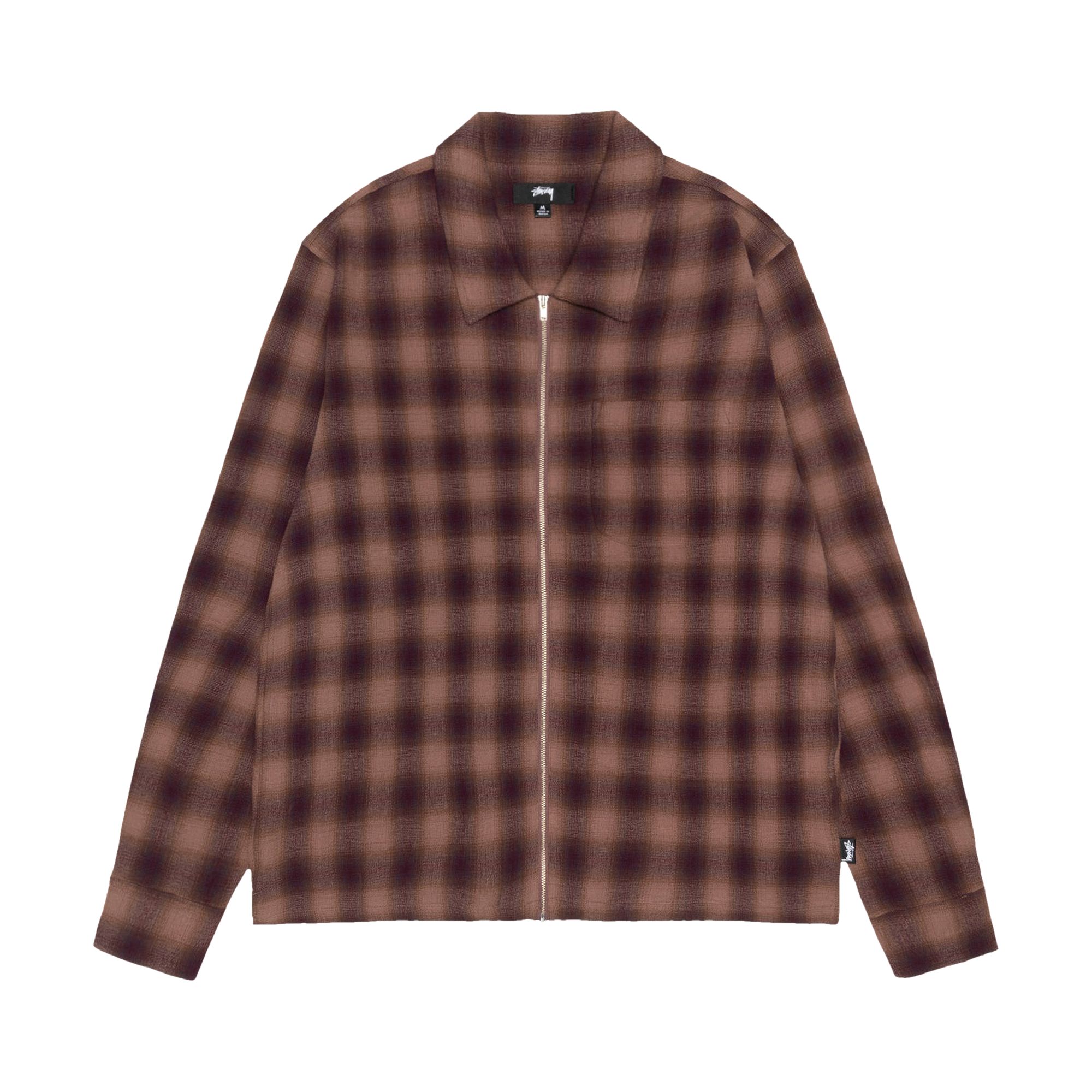 Stussy Zip Twisted Yarn Plaid Shirt 'Brown' | Men's Size XL