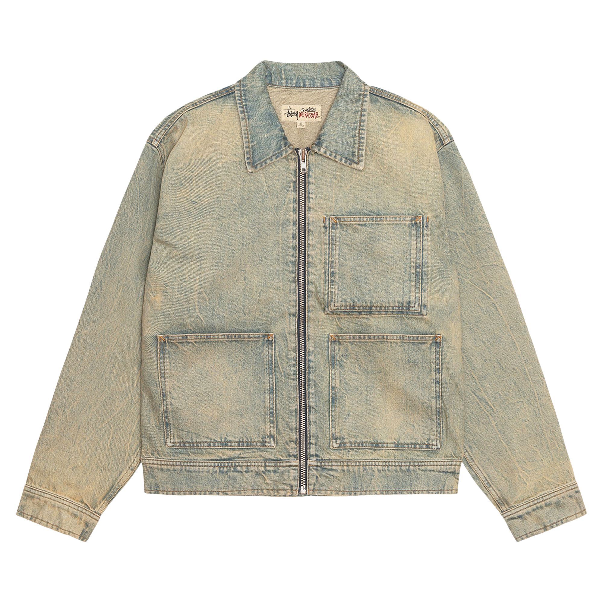 Pre-owned Stussy Zip Work Jacket 'beach Wash' | Blue | Men's Size L