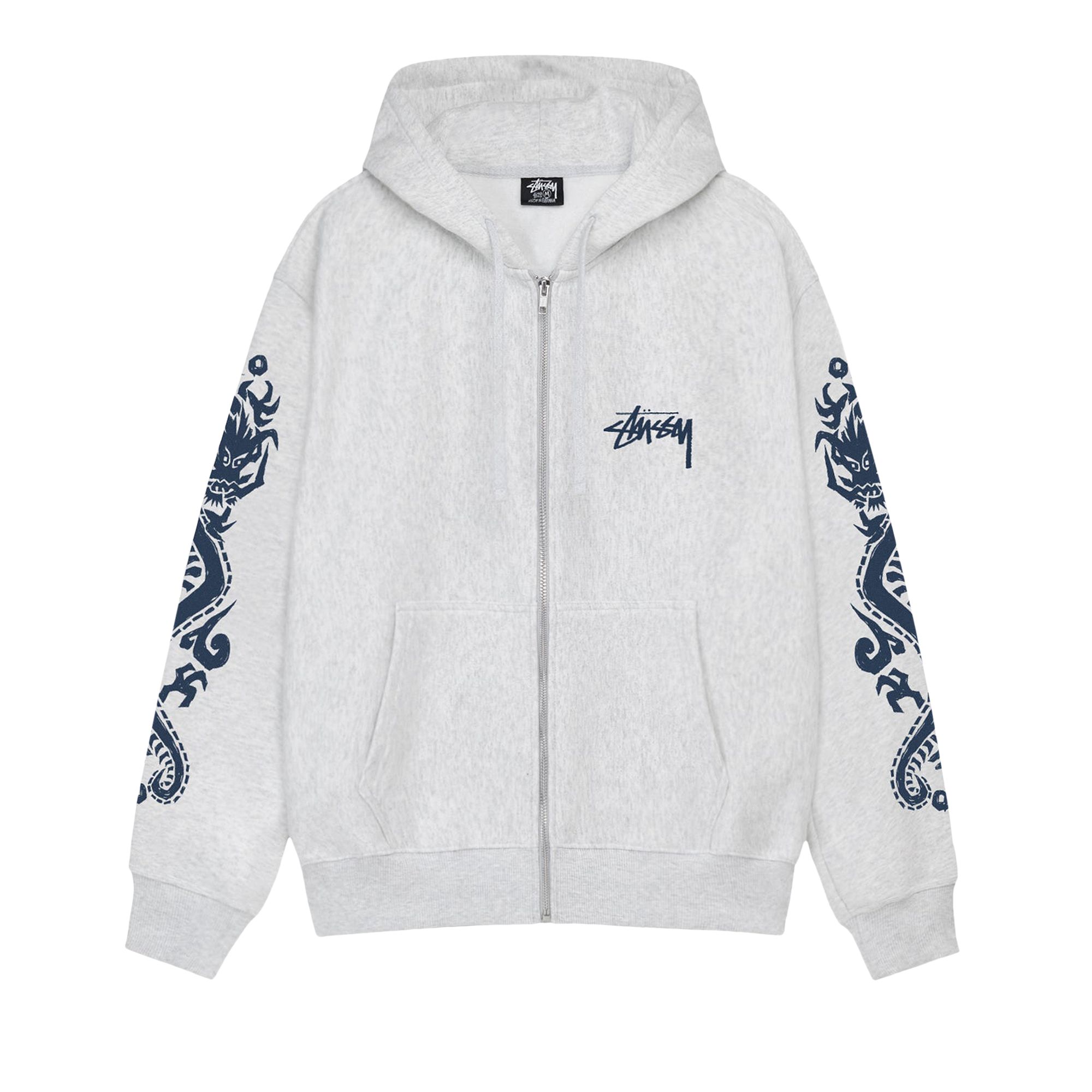 Stussy Dragons Zip Hoodie 'Ash Heather' | Grey | Men's Size M