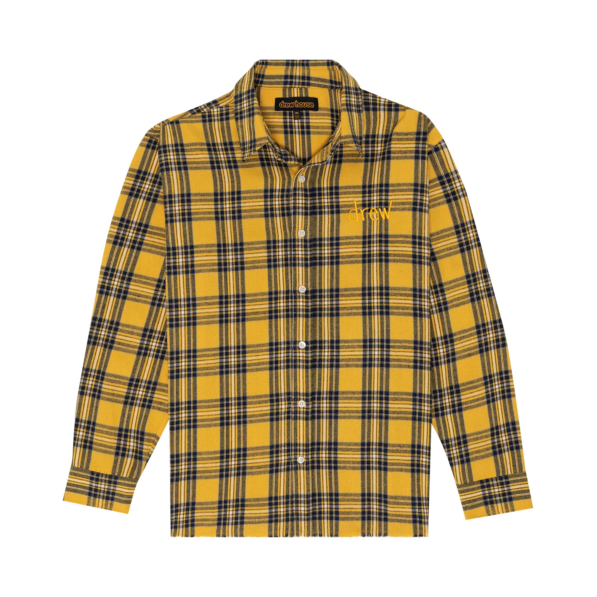 Pre-owned Drew House Scribble Long-sleeve Button Up Core Plaid 'core Plaid' | Yellow | Men's Size Xl