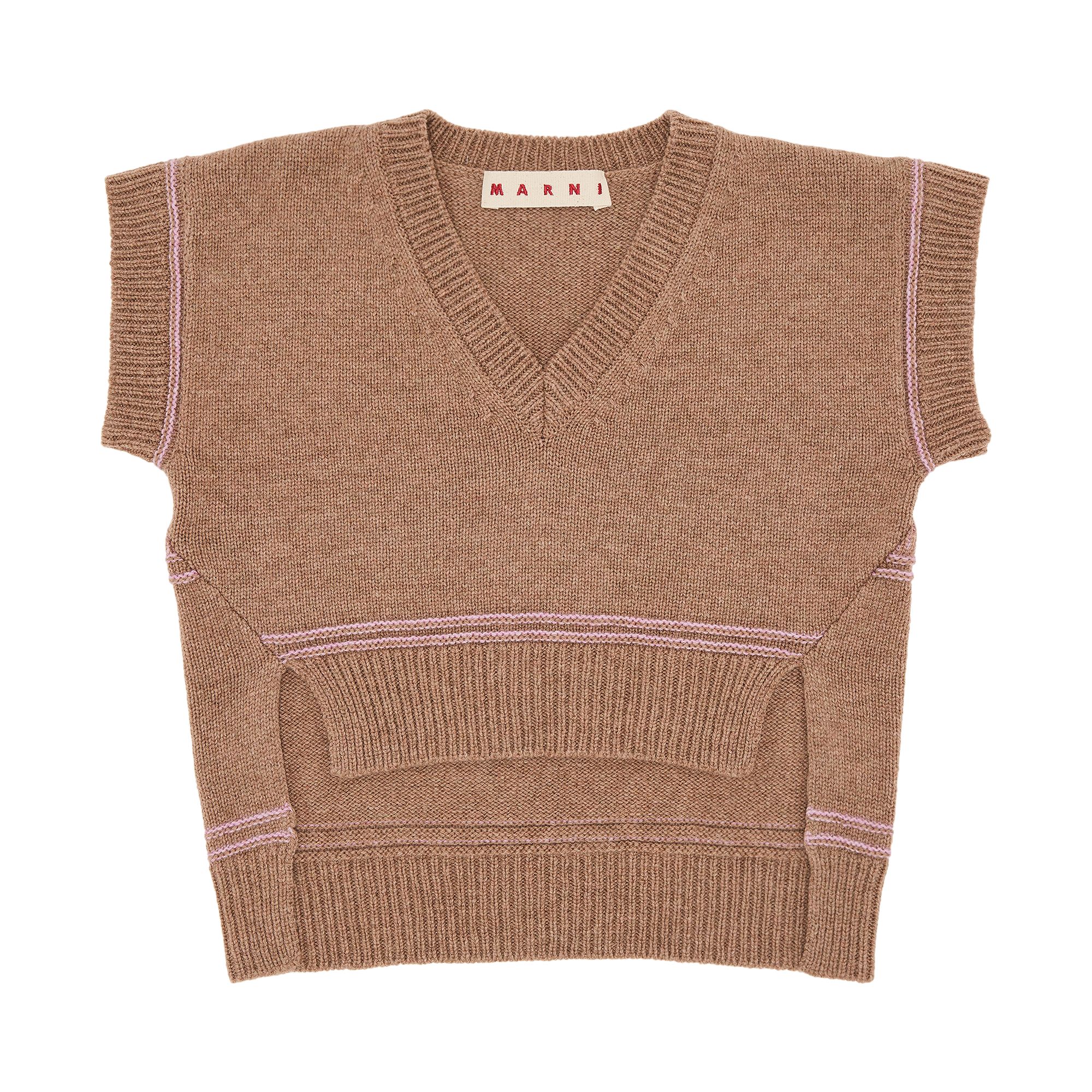 Pre-owned Marni Logo Virgin Wool V Neck Sweater 'earth Of Siena' | Tan | Women's Size 44