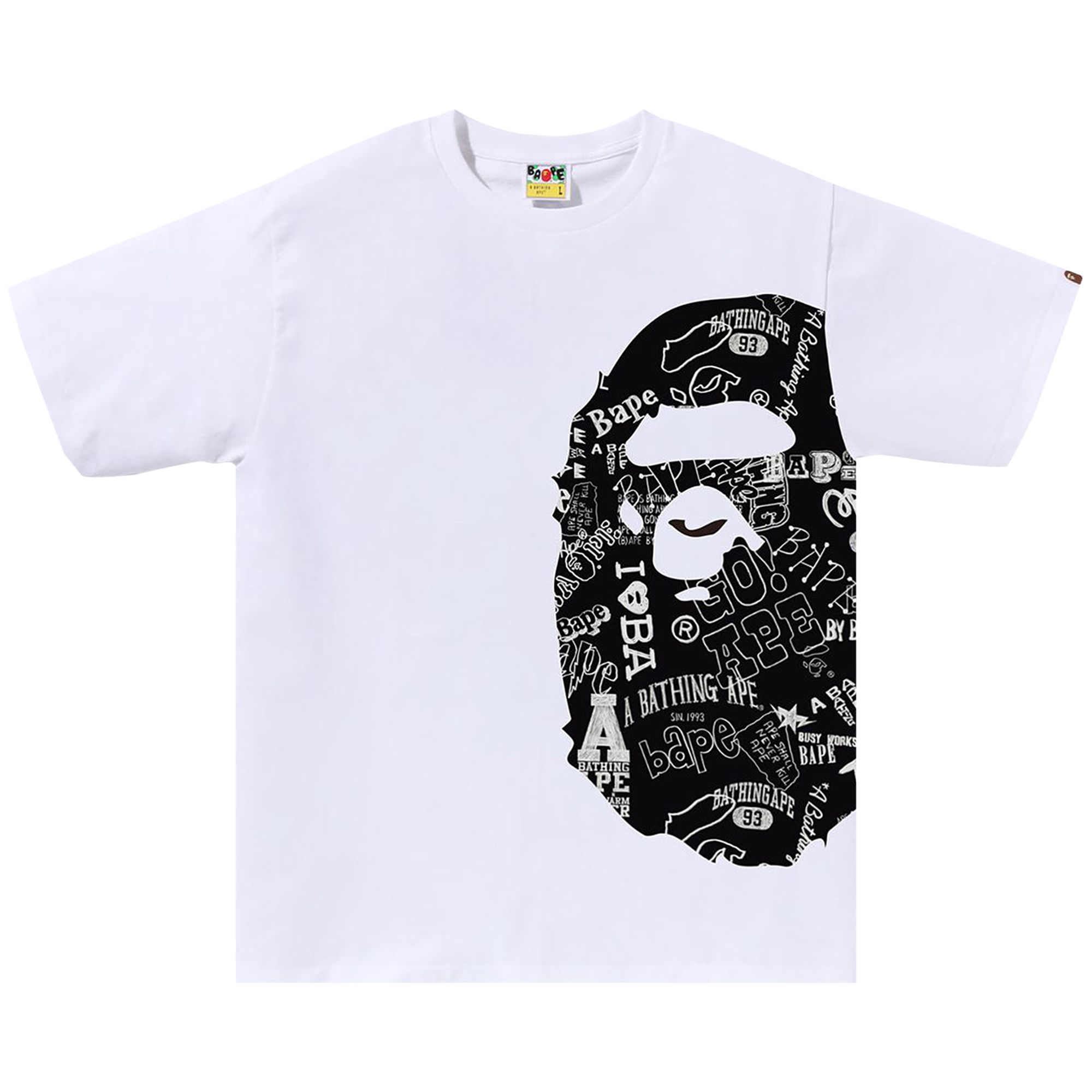 BAPE Hand Drawn Pattern Side Big Ape Head Tee 'White/Black' | Men's Size 2XL