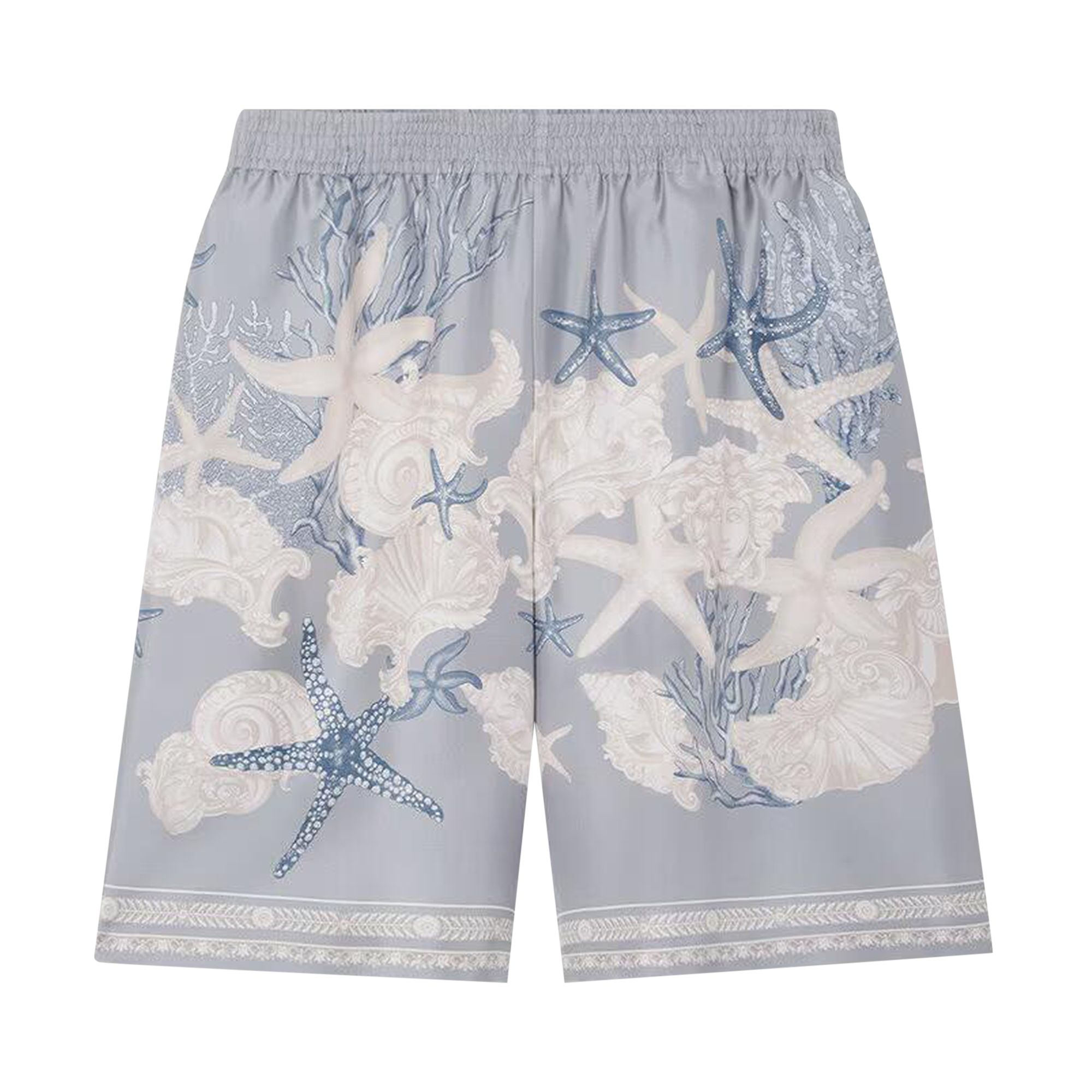 Pre-owned Versace Printed Silk Twill Shorts 'concrete/dusty Blue/bone' | Grey | Men's Size 48