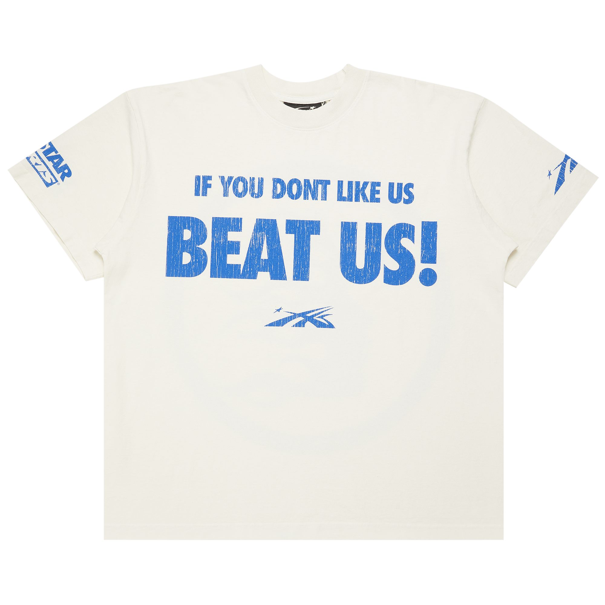 Hellstar Beat Us! T-Shirt 'White/Blue' | Cream | Men's Size XL