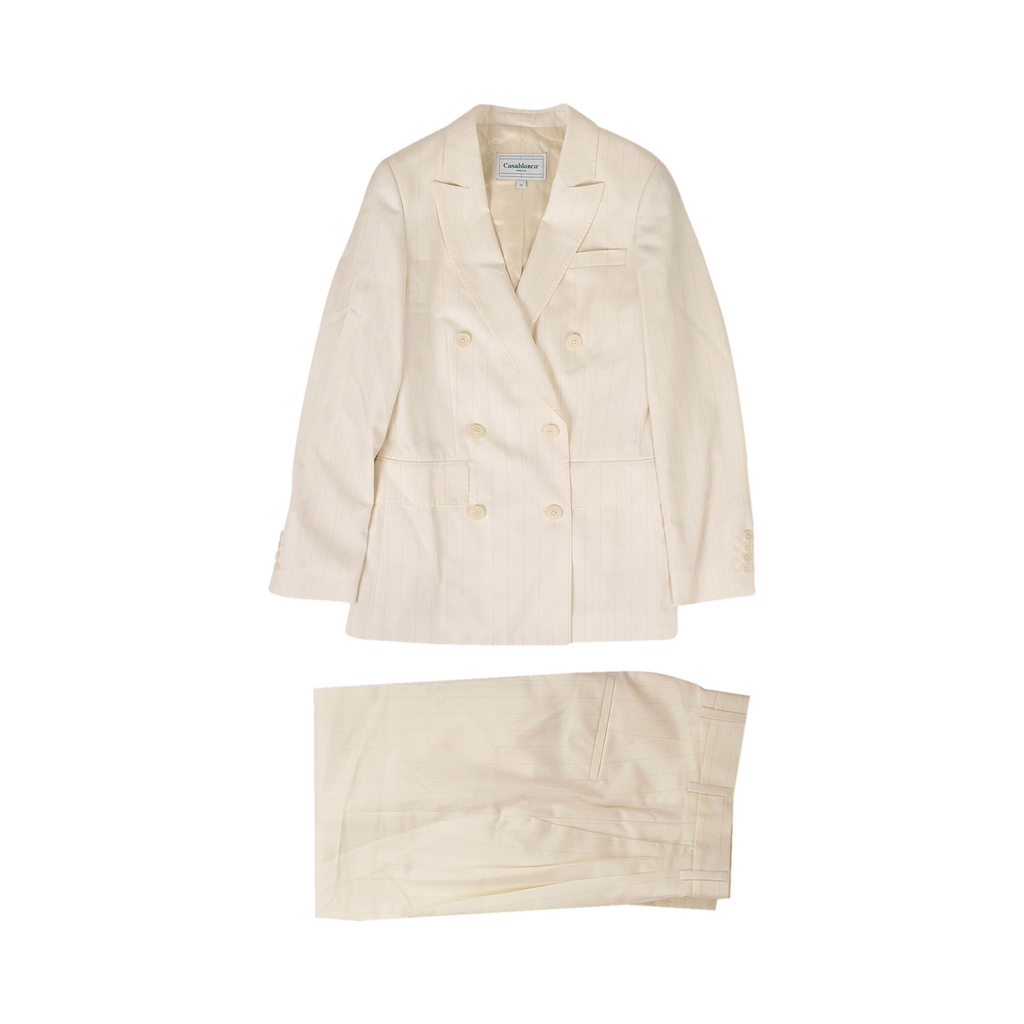 Casablanca Wool Rio Pinstriped Wide Leg Suit 'Cream' | Women's Size 34